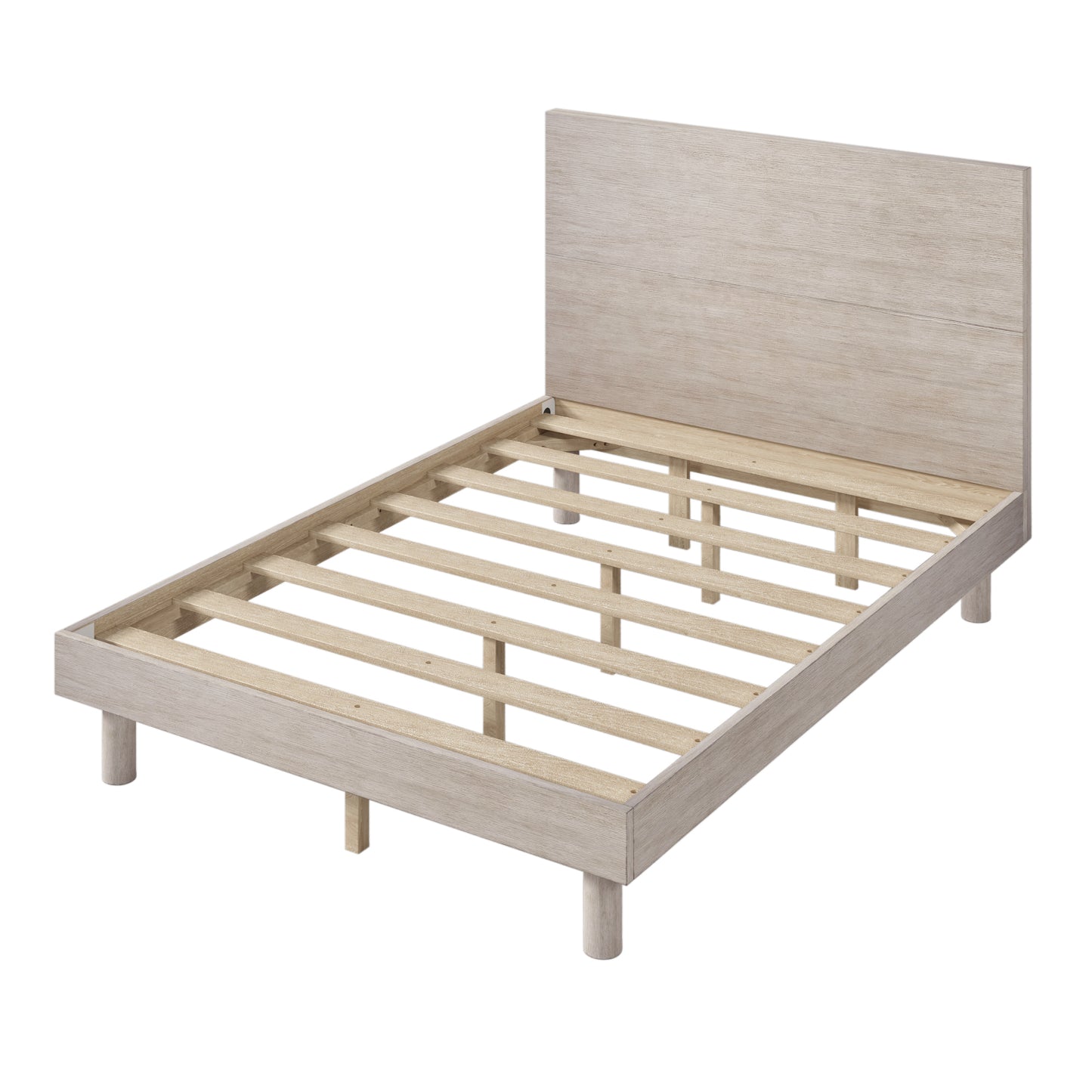3 Pieces Modern Concise Style Bedroom Set Solid Wood Grain Platform Full Bed Frame + Nightstand +6-Drawer Dresser, Stone Gray