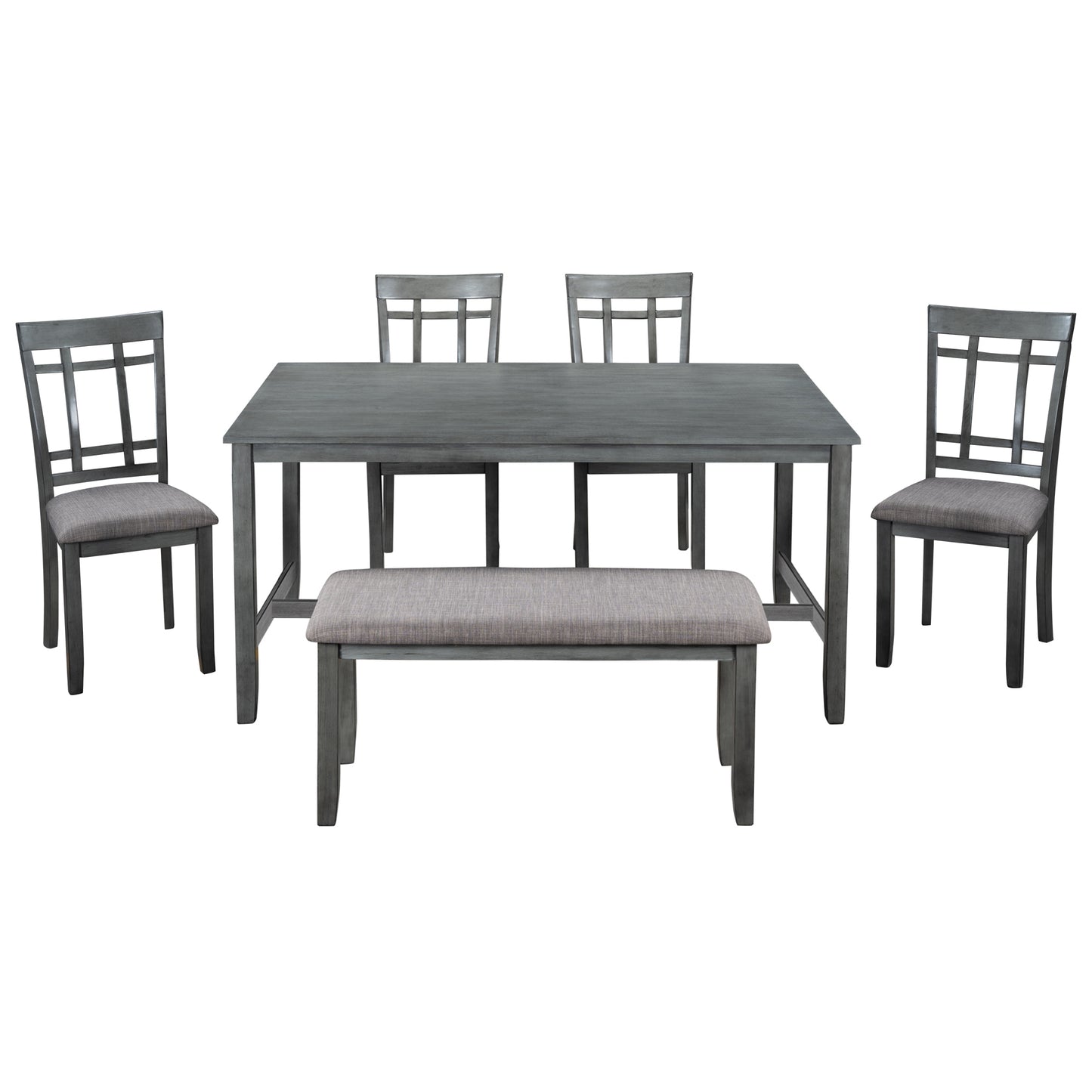 TOPMAX 6 Piece Wooden Dining Table set, Kitchen Table set with 4 Chairs and Bench, Farmhouse Rustic Style,Gray