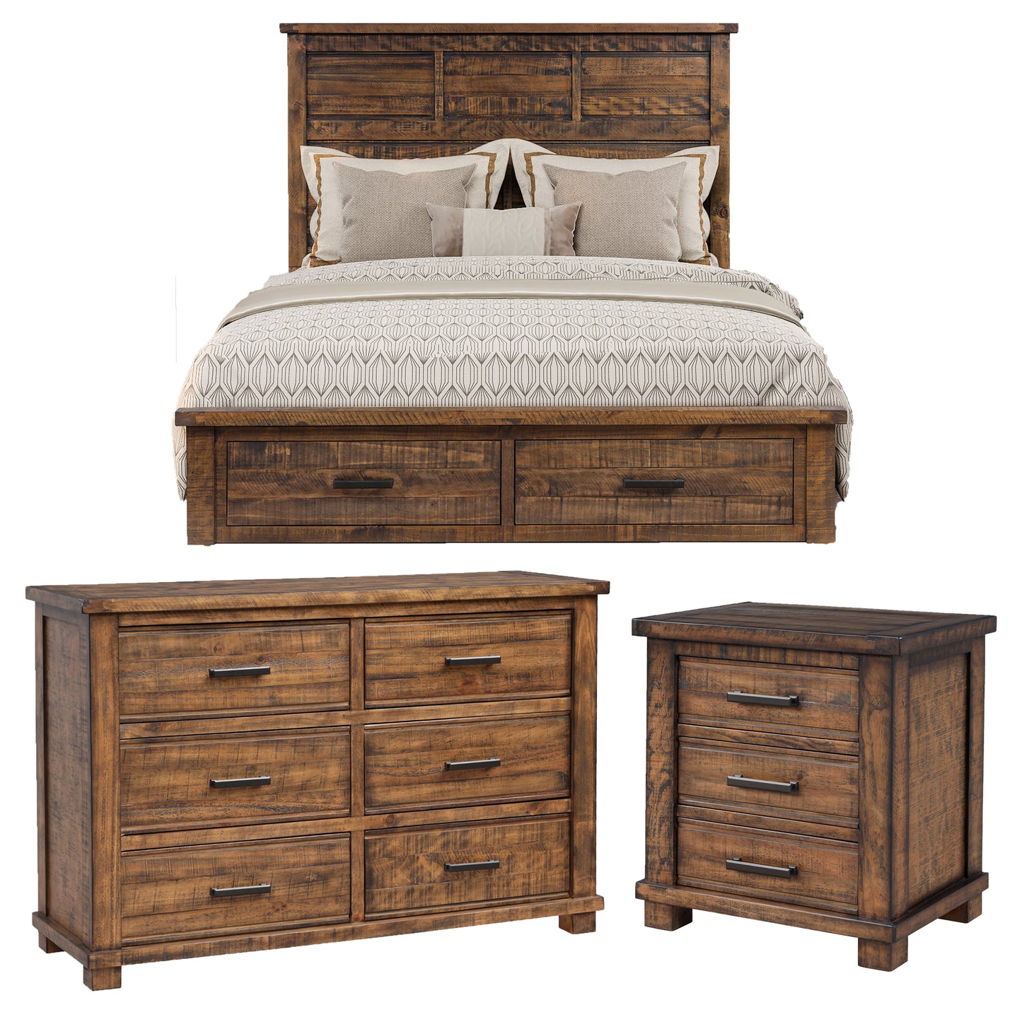 Rustic Reclaimed Solid Wood Framhouse 3 Pieces Storage Queen Bedroom Sets,new