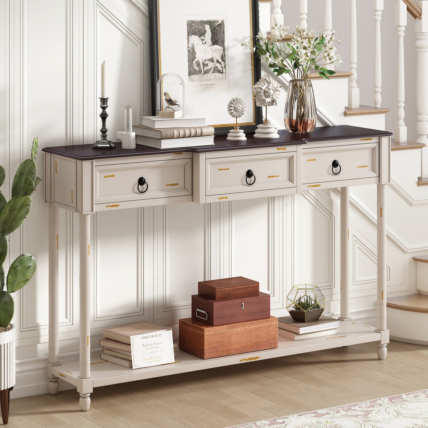 TREXM Console Table Sofa Table with Drawers for Entryway with Projecting Drawers and Long Shelf (Beige, OLD SKU: WF189574AAD)