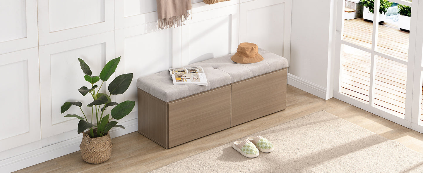 49" Shoe Storage Bench Entryway Shoe Cabinet Storage Ottoman with Padded Seat Cushion and Double Doors for Entryway, Hallway and Bedroom, Light Grey