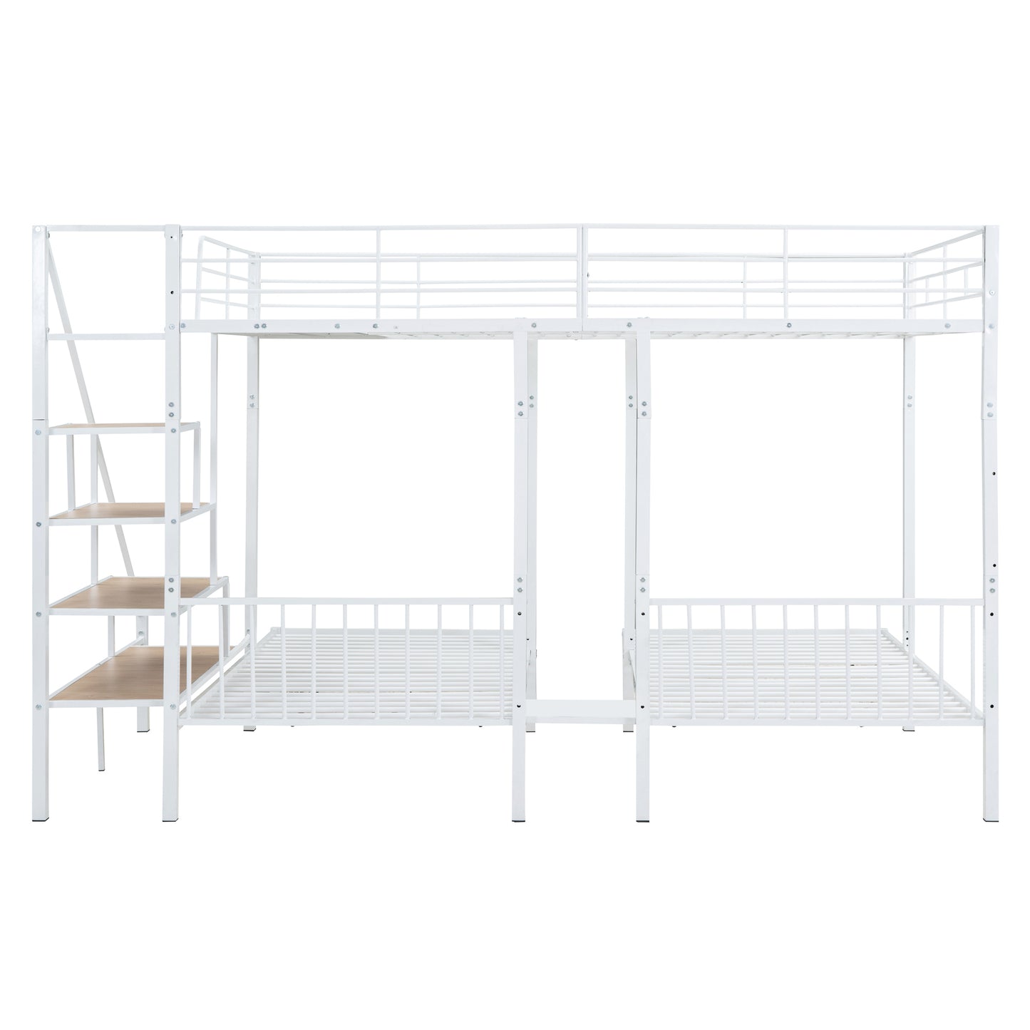 Full over Twin-Twin Triple bunk bed with drawers and staircase, White