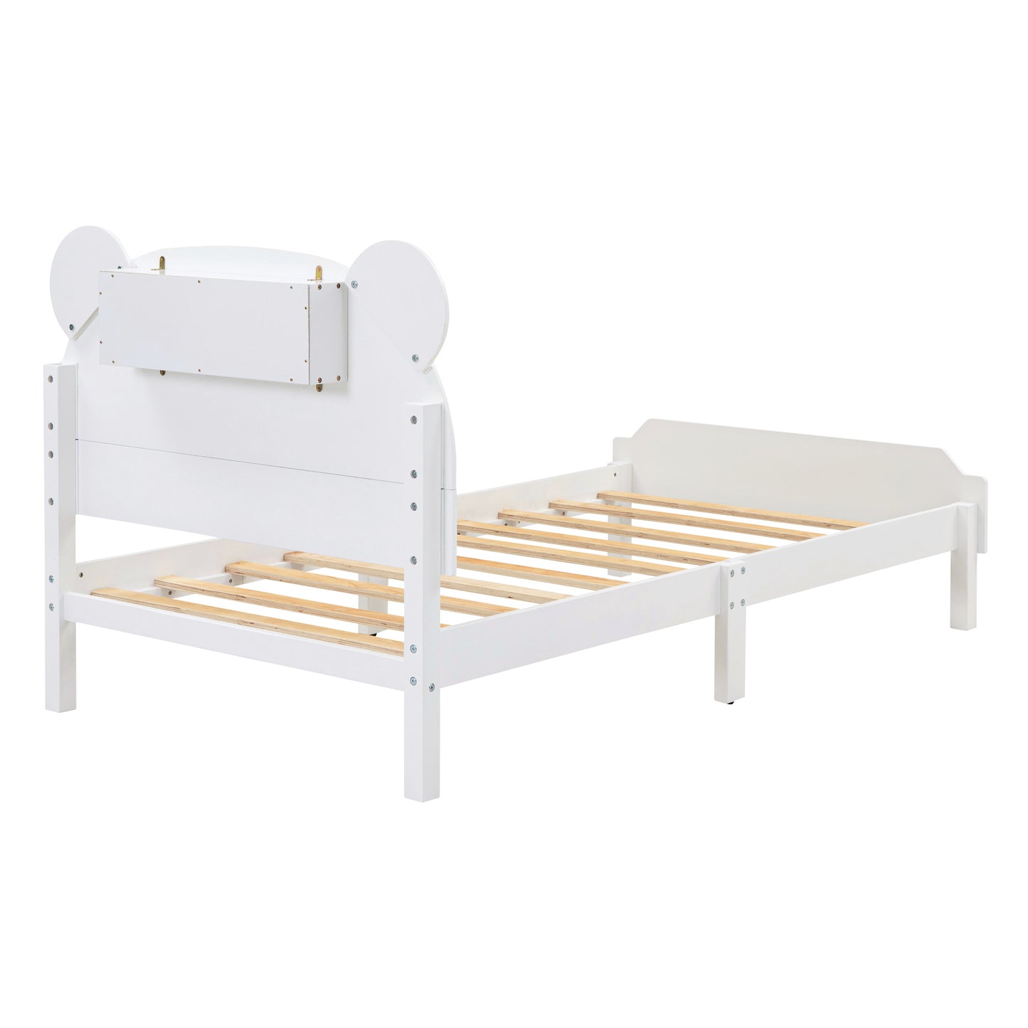 3-Pieces Bedroom Sets Twin Size Bear-Shape Platform Bed with Nightstand and Storage dresser,White+Gray