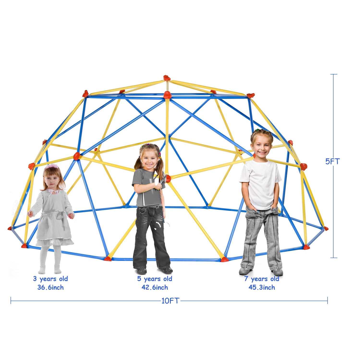 10ft Geometric Dome Climber Play Center, Kids Climbing Dome Tower with Hammock, Rust & UV Resistant Steel Supporting 1000 LBS