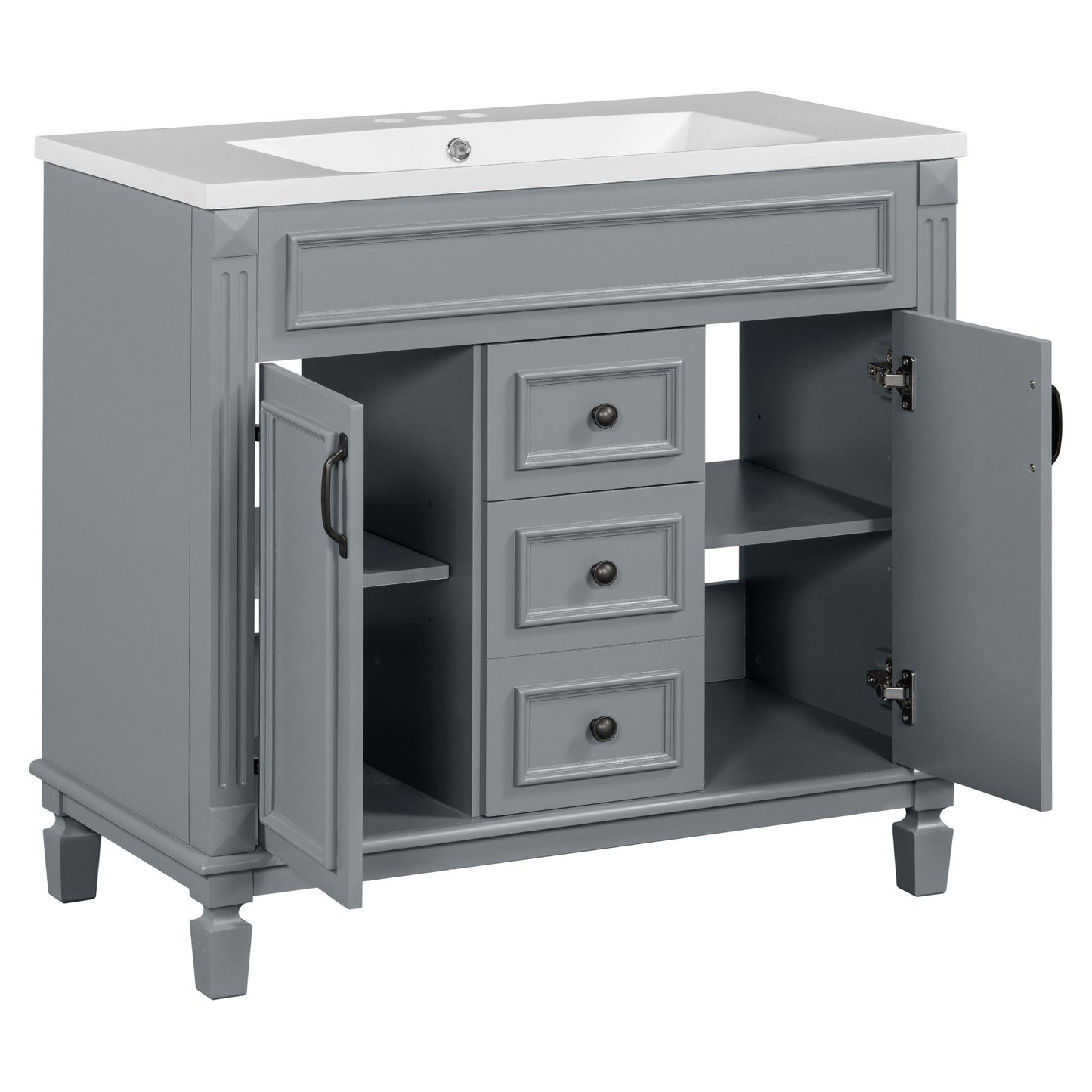 36'' Bathroom Vanity with Top Sink, Modern Bathroom Storage Cabinet with 2 Soft Closing Doors and 2 Drawers, Single Sink Bathroom Vanity