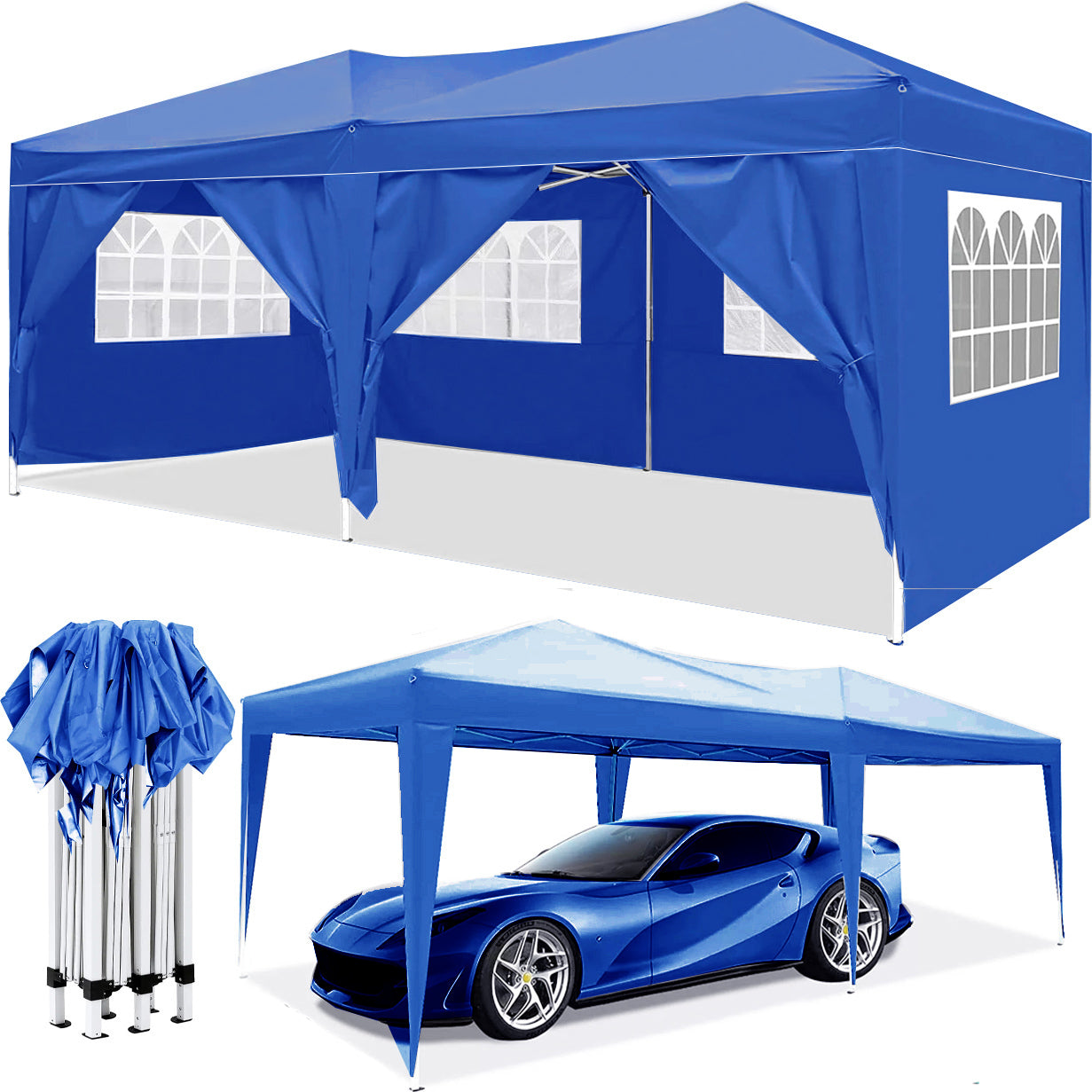10'x20' EZ Pop Up Canopy Outdoor Portable Party Folding Tent with 6 Removable Sidewalls + Carry Bag + 4pcs Weight Bag  (W1205106020)