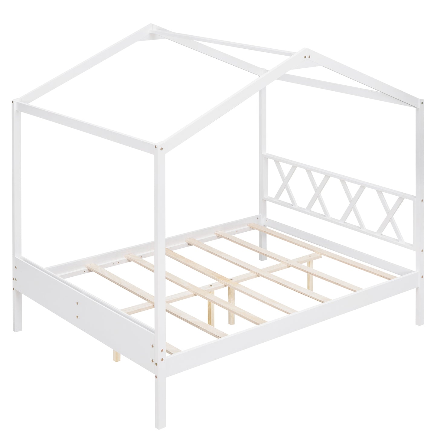 Full Size Wood House Bed with Storage Space, White (OLD SKU :LP000002AAK)