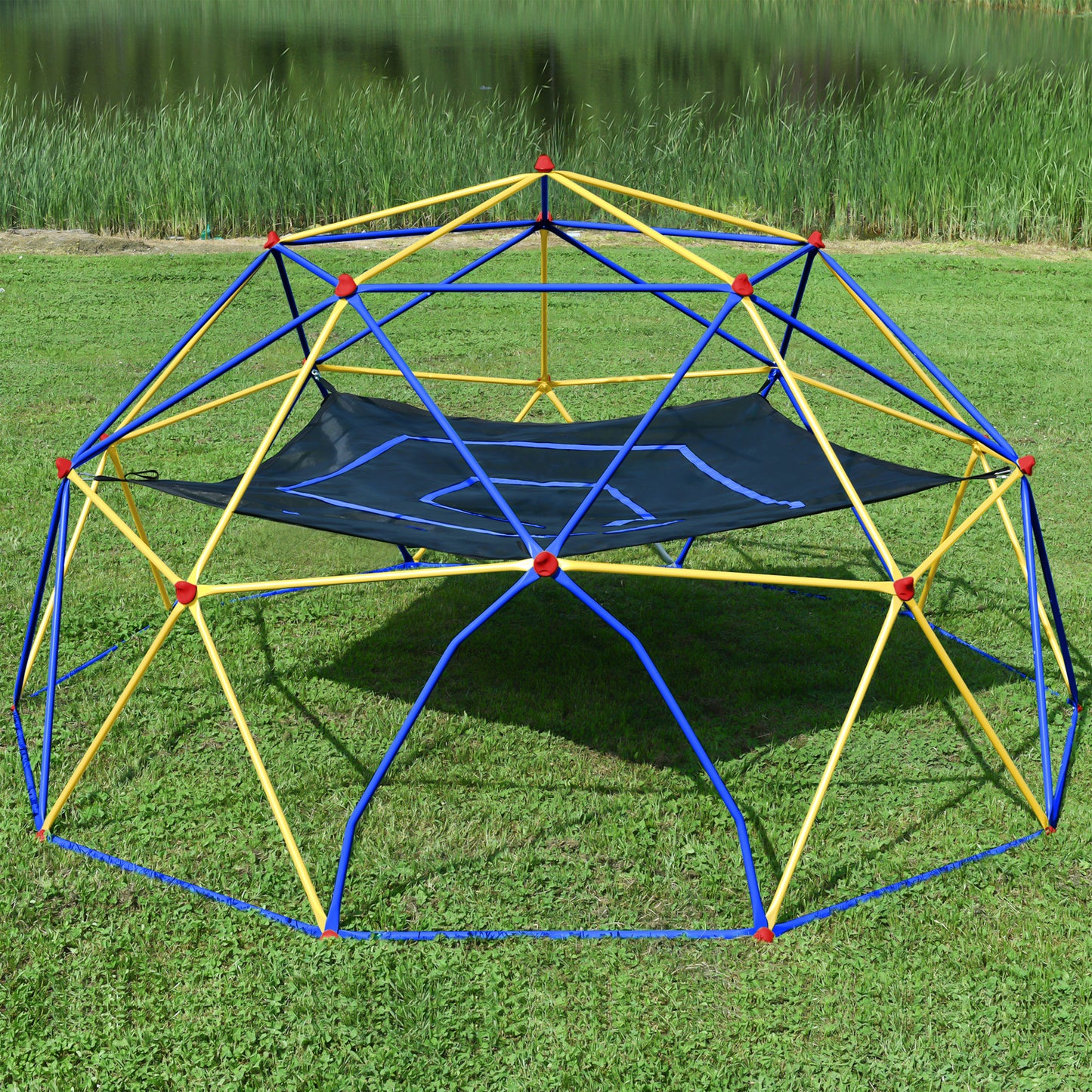10ft Geometric Dome Climber Play Center, Kids Climbing Dome Tower with Hammock, Rust & UV Resistant Steel Supporting 1000 LBS