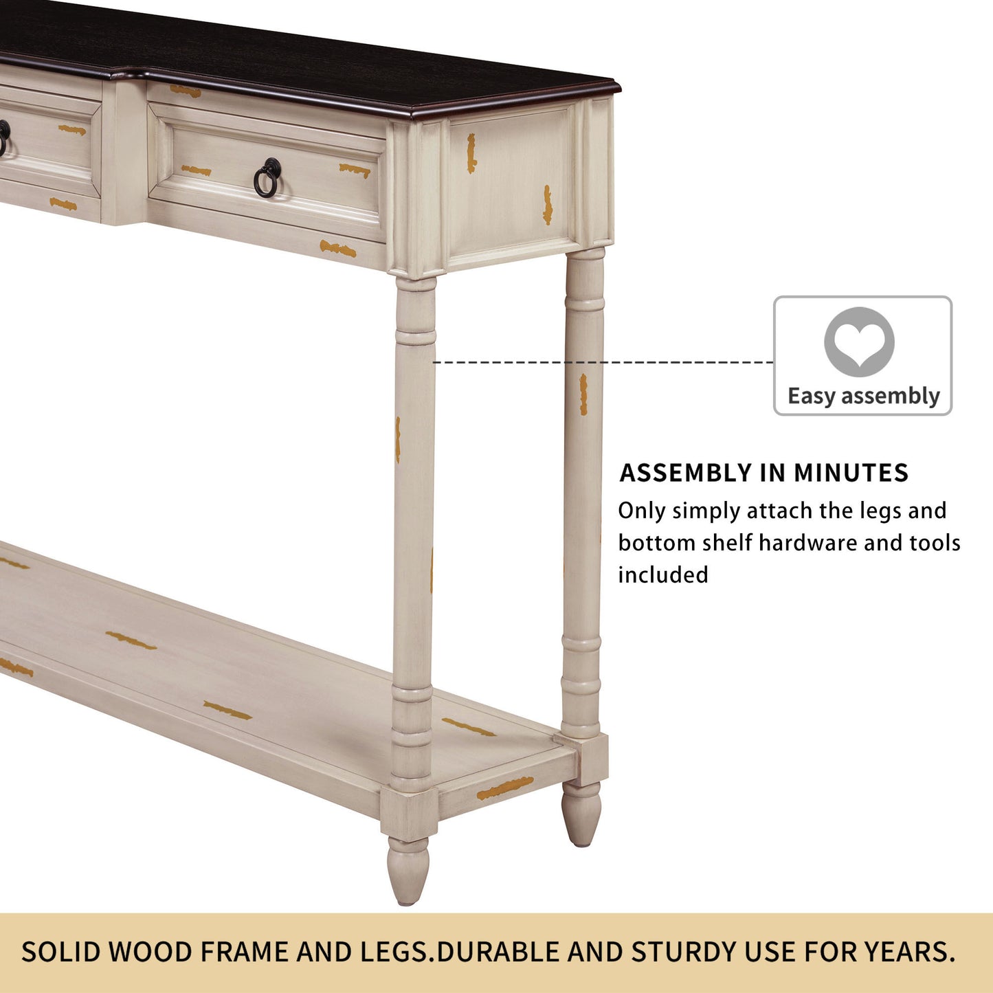 TREXM Console Table Sofa Table with Drawers for Entryway with Projecting Drawers and Long Shelf (Beige, OLD SKU: WF189574AAD)