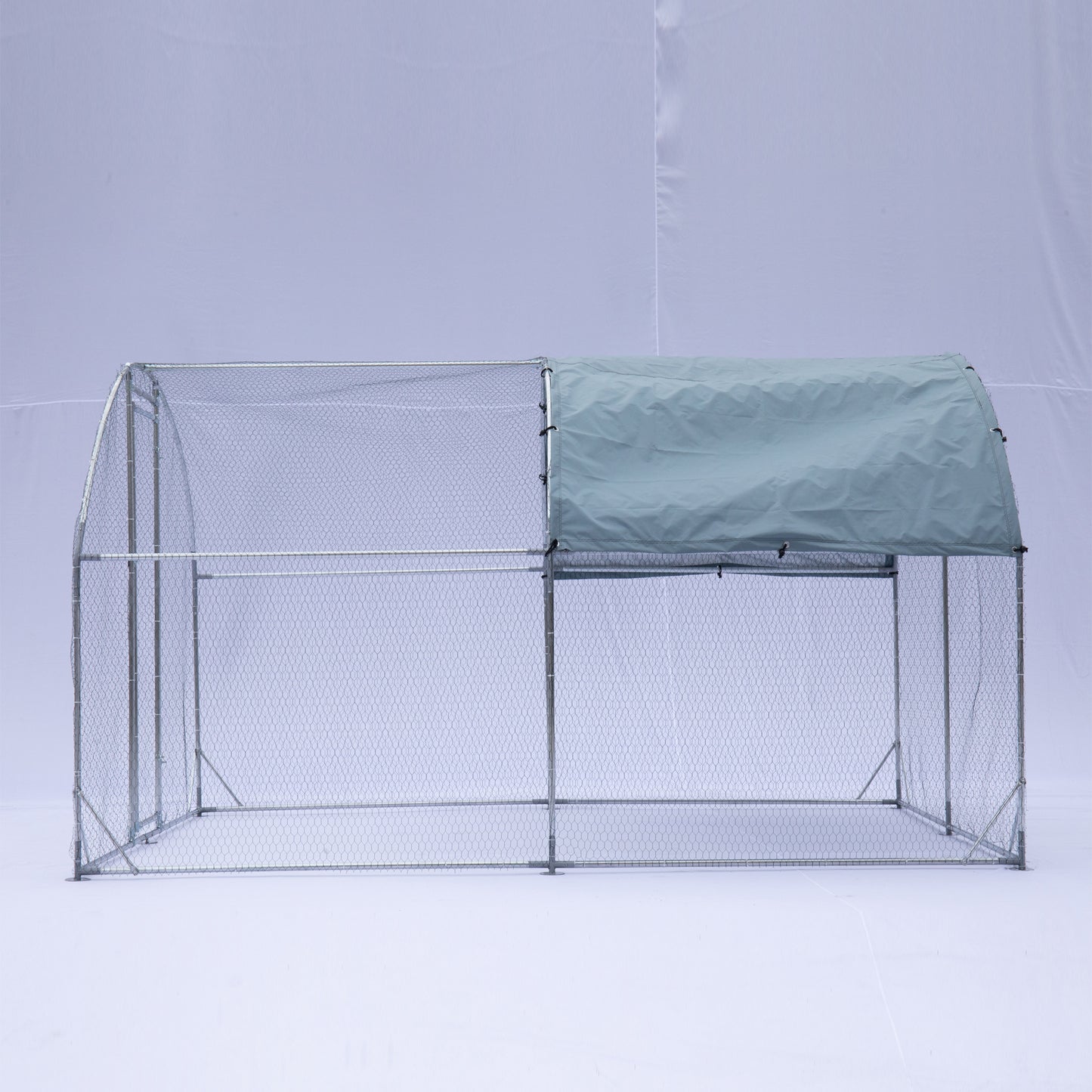 Large metal chicken coop upgrade three support steel wire impregnated plastic net cage, Oxford cloth silver plated waterproof UV protection, duck rabbit sheep bird outdoor house 9.2'W x 12.5'L x 6.5'H