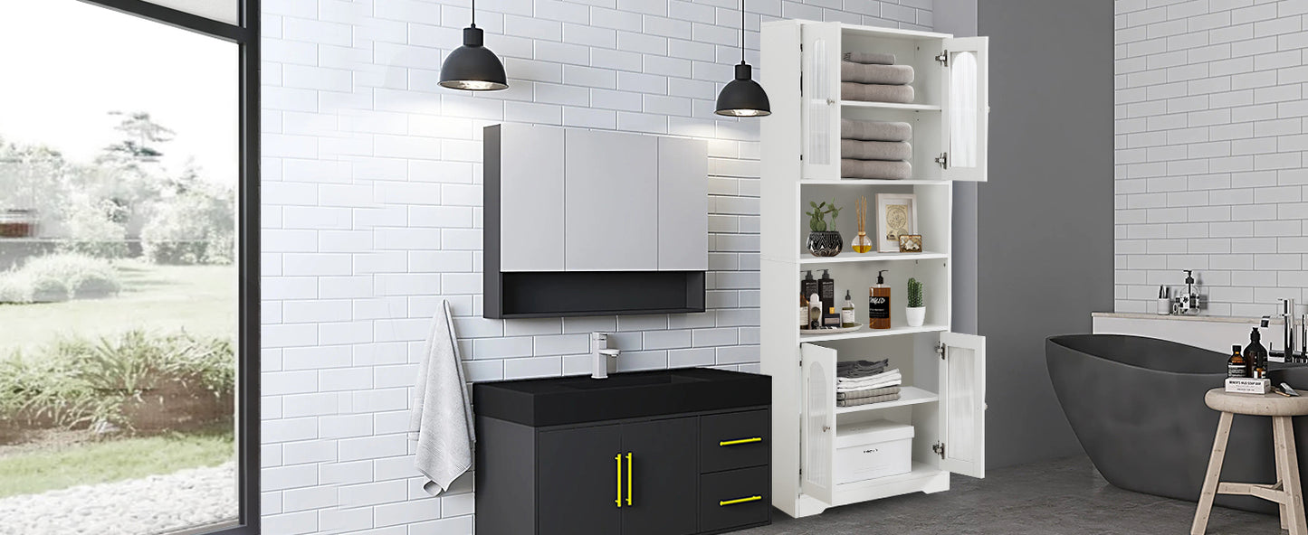 67" Tall Bathroom Storage Cabinet with Doors and Shelves, Towel Cabinet for Bathroom Freestanding, Linen Cabinet for Bathroom Storage 6 Tier, White Kitchen Pantry Cabinet Wood