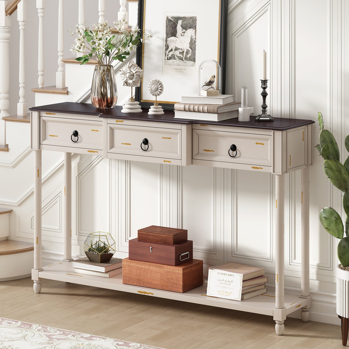 TREXM Console Table Sofa Table with Drawers for Entryway with Projecting Drawers and Long Shelf (Beige, OLD SKU: WF189574AAD)
