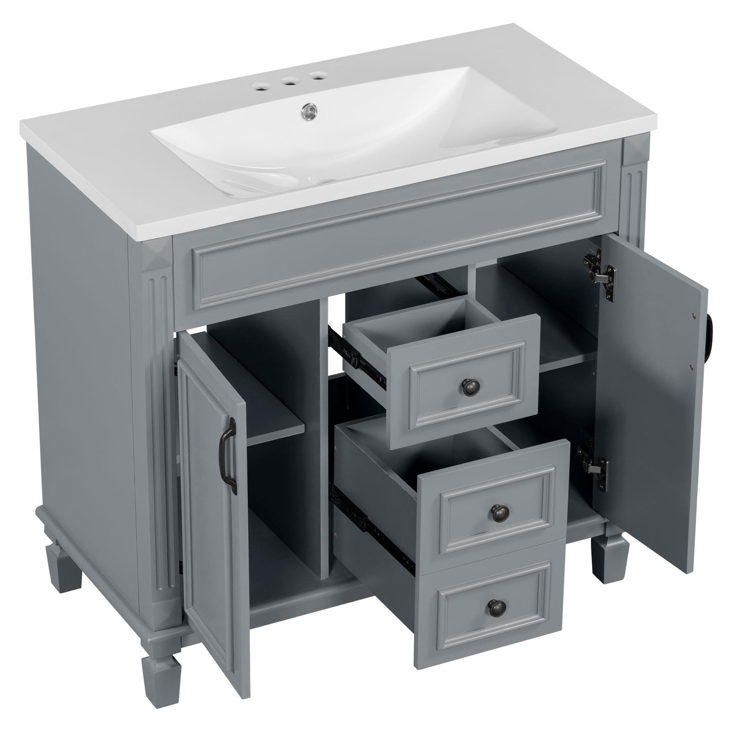36'' Bathroom Vanity with Top Sink, Modern Bathroom Storage Cabinet with 2 Soft Closing Doors and 2 Drawers, Single Sink Bathroom Vanity