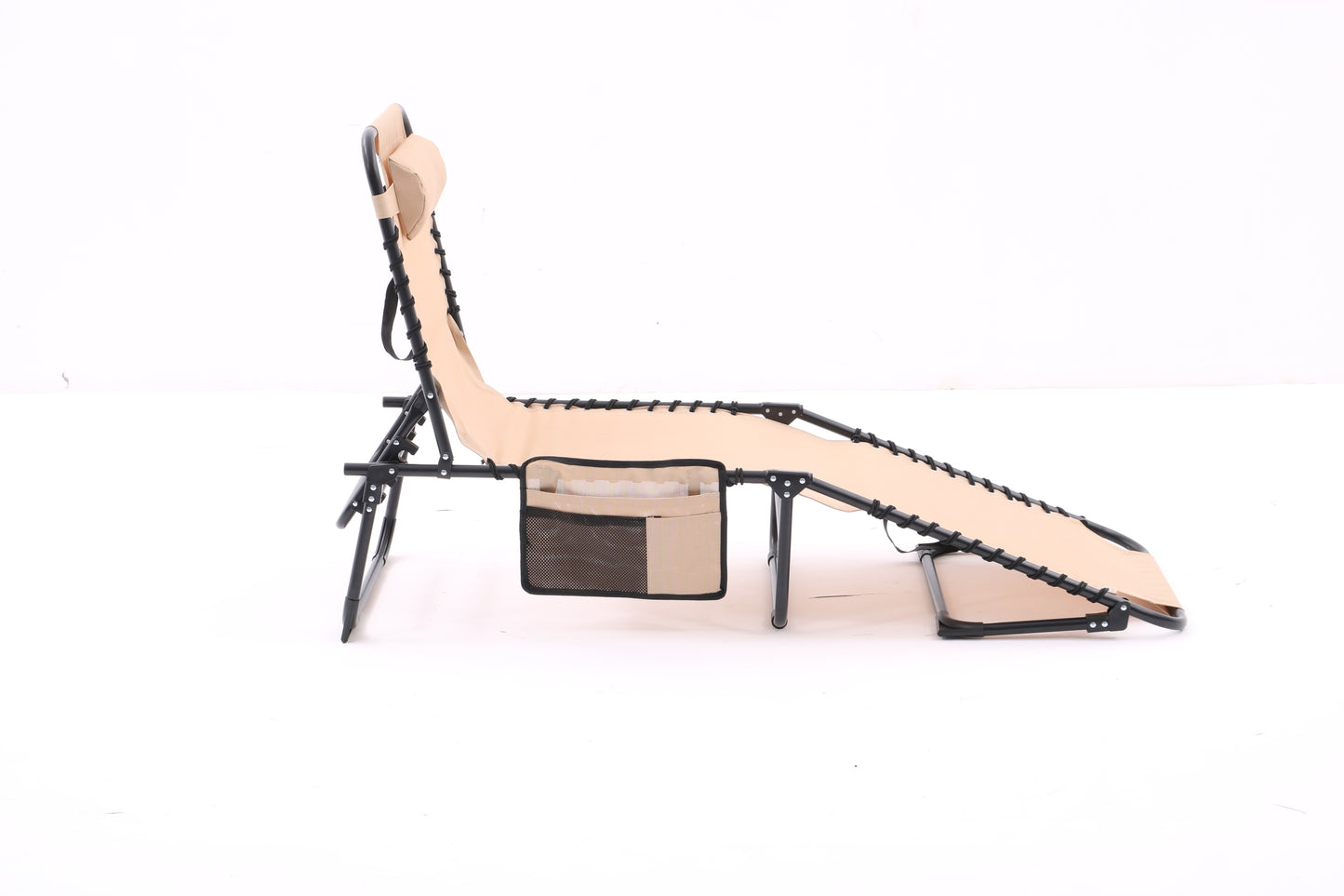 Folding Textilene Waterproof Patio Chaise Lounge Chair,Outdoor Adjustable and Reclining Tanning Chair with Pillow and Side Pocket for Lawn,Beach,Pool,Portable Camping and Sunbathing(2 Pieces,Khaki)