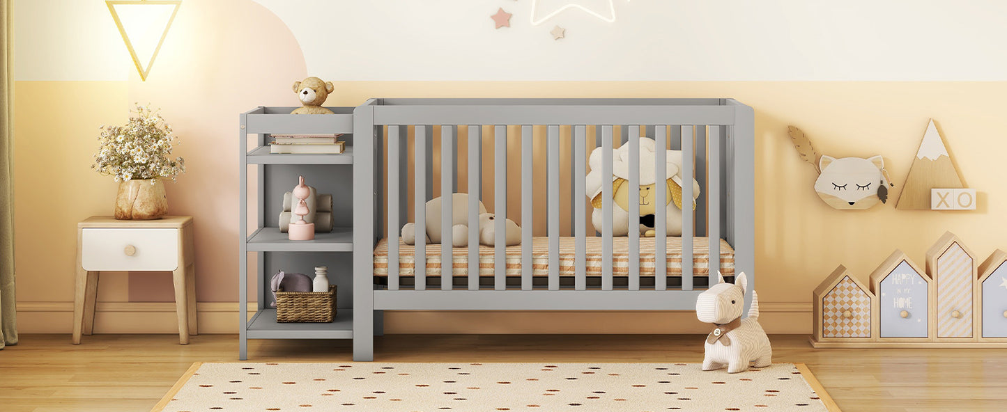 Convertible Crib/Full Size Bed with Changing Table, Gray