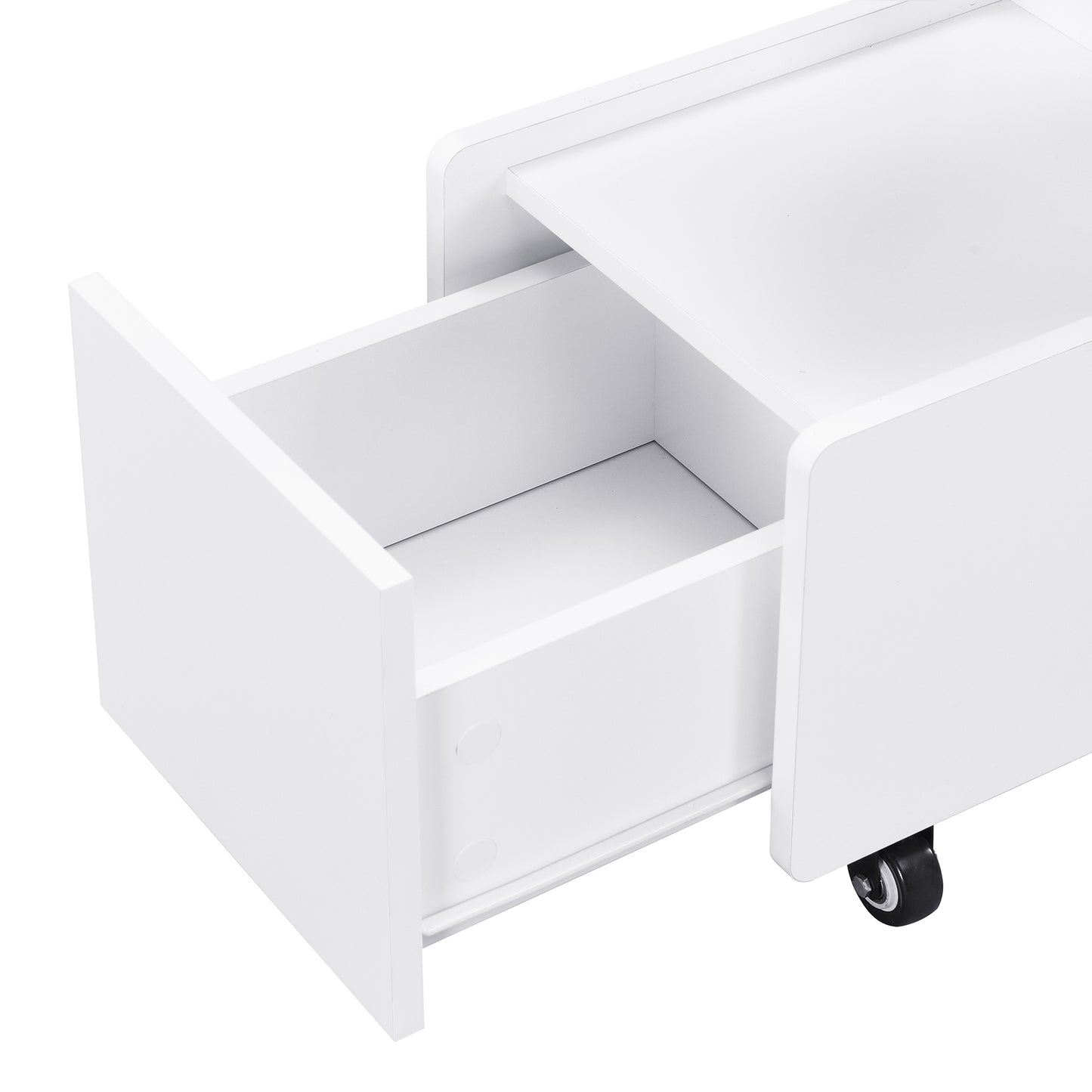 ON-TREND Mobile End Table with lockable wheels, Cream Style Side Table with Storage Drawer, 11.8inch Narrow Nightstand with Multi-layer Storage, Living Room, White