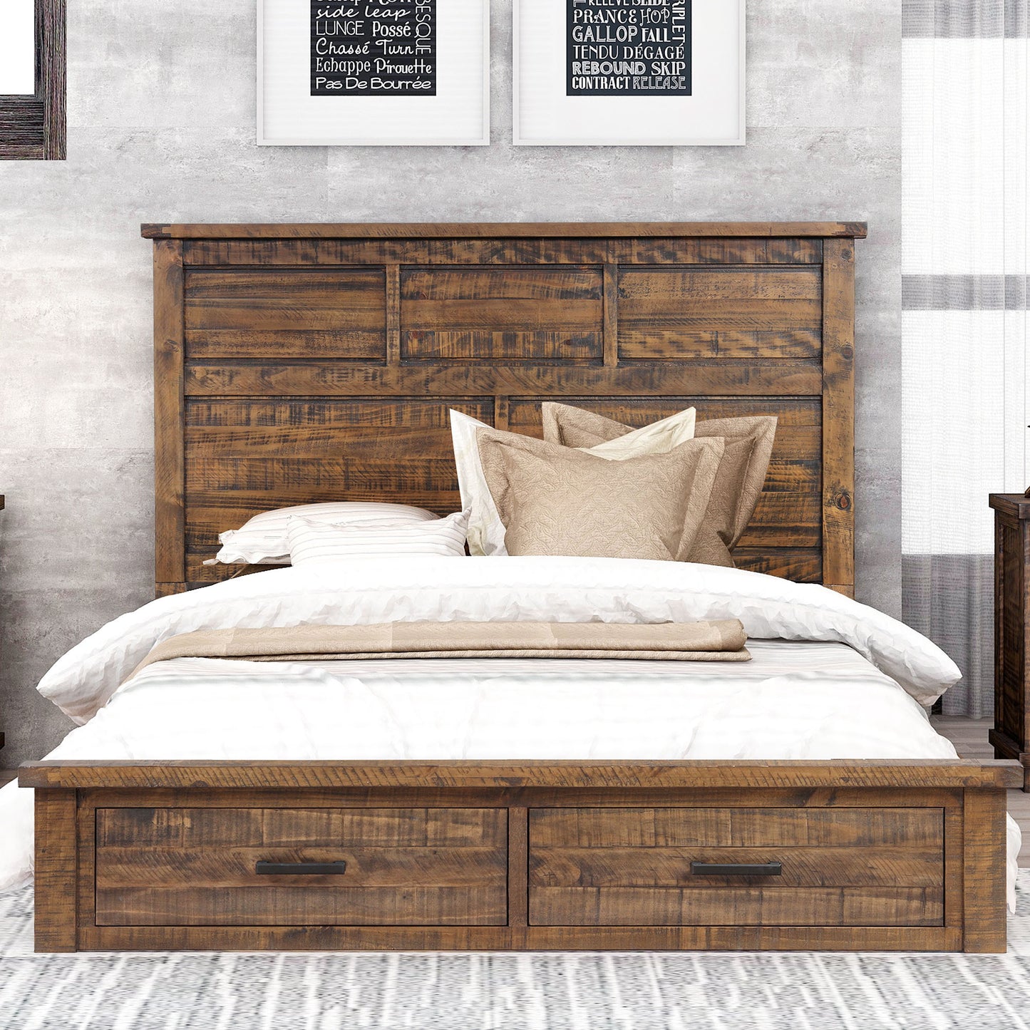 Rustic Reclaimed Solid Wood Framhouse 3 Pieces Storage Queen Bedroom Sets,new