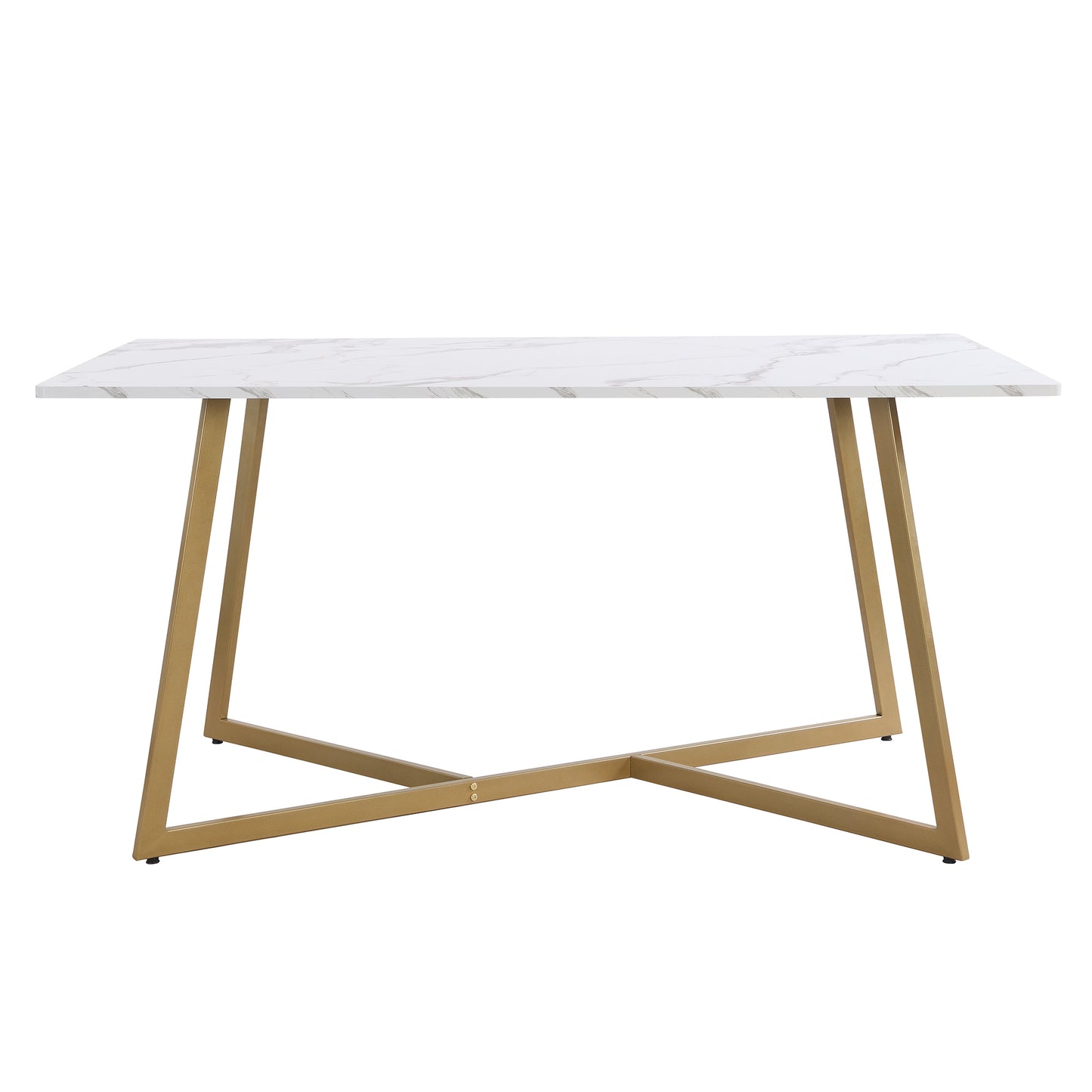 TOPMAX Modern Faux Marble 6-Piece Dining Table Set,60inch Metal Kitchen Table Set with Upholstered Dining Chairs and Bench, Golden