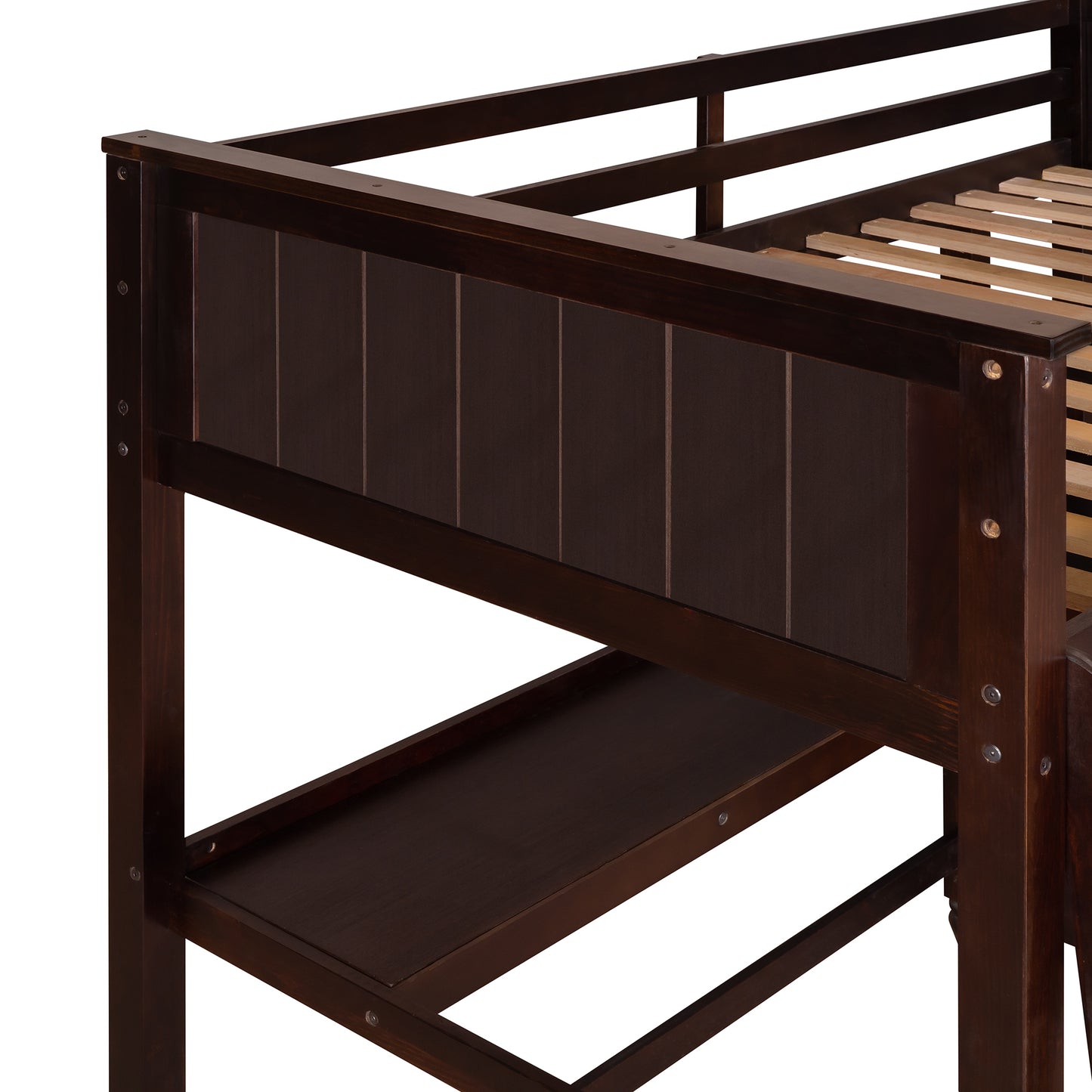 Twin size Loft Bed with Drawers and Desk, Wooden Loft Bed with Shelves - Espresso(OLD SKU: LP000530AAP)