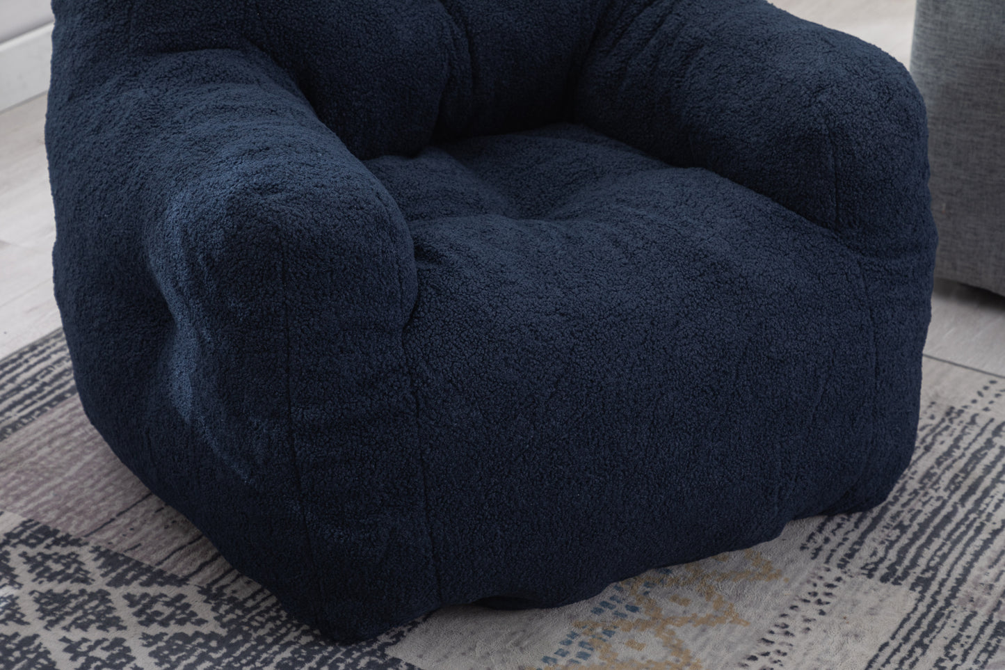 010-Soft Teddy Fabric Tufted Foam Bean Bag Chair With Teddy Fabric Dark Blue