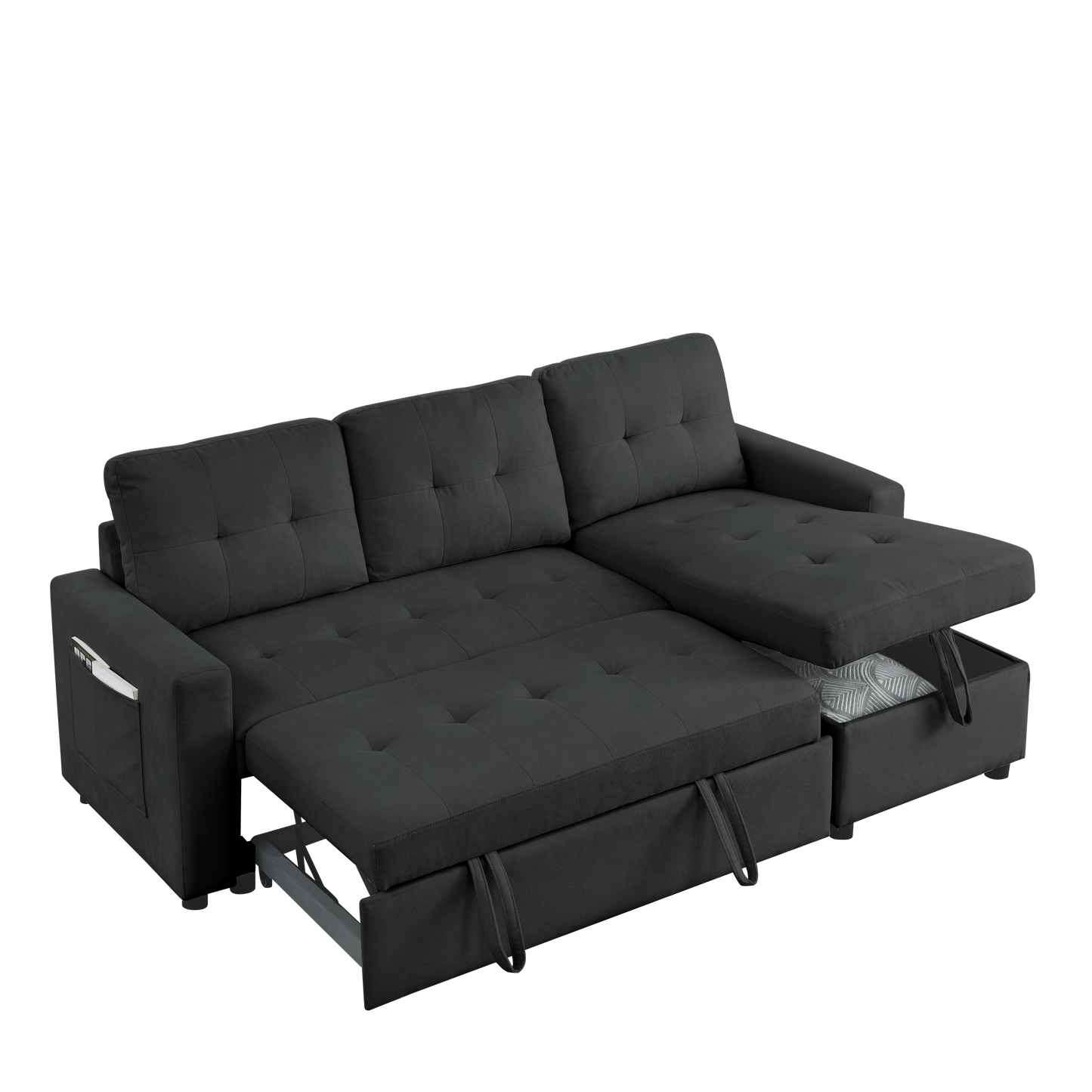 MH 78.5" Sleeper Sofa Bed Reversible Sectional Couch with Storage Chaise and Side storage bag for Small Space Living Room Furniture Set