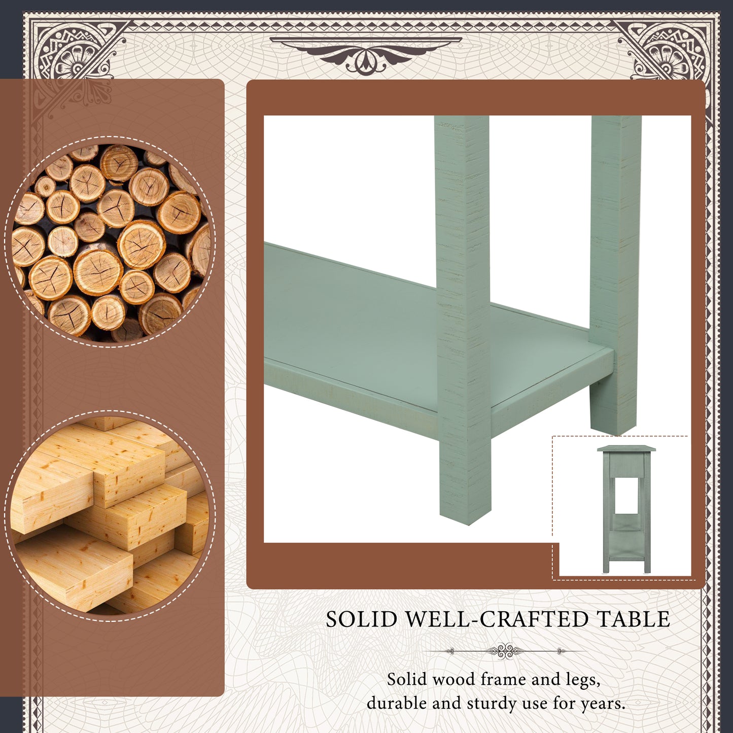 TREXM Rustic Brushed Texture Entryway Table Console Table with Drawers and Bottom Shelf for Living Room (Tiffany Blue)