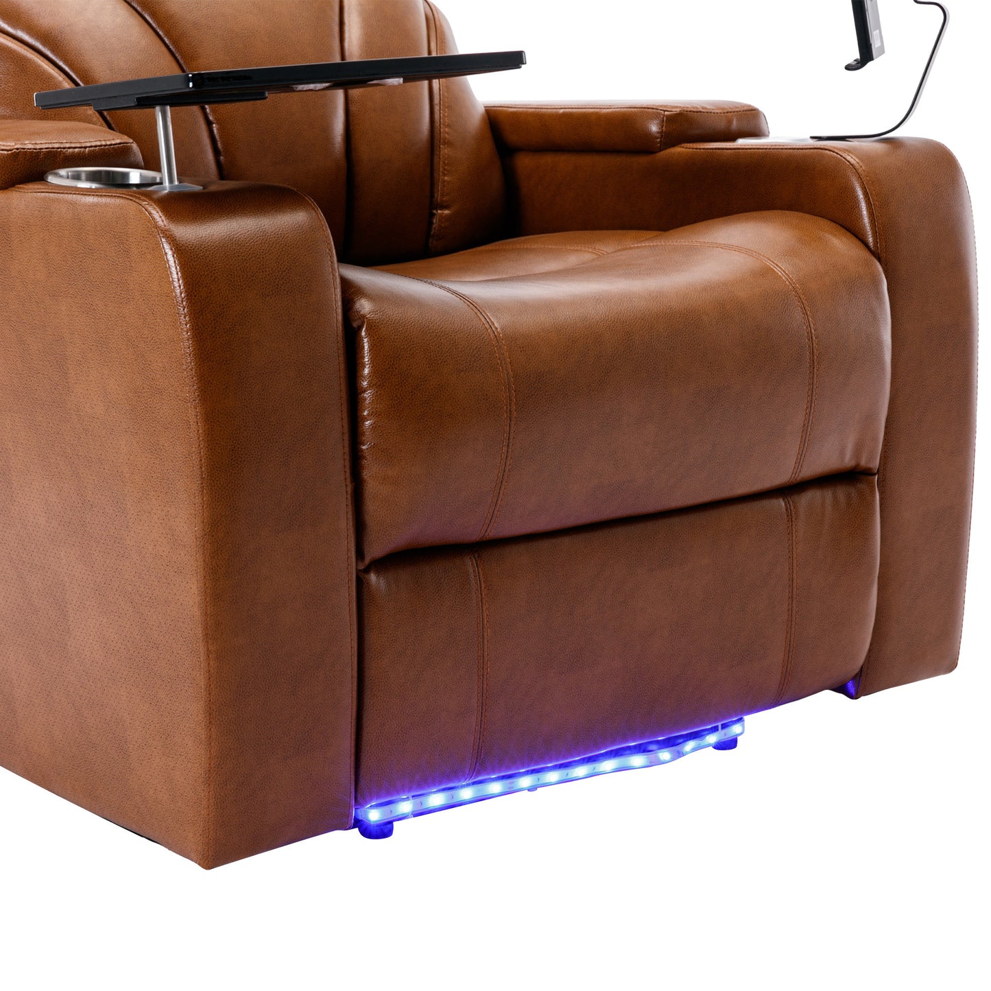 Power Motion Recliner with USB Charging Port and Hidden Arm Storage, Home Theater Seating with Convenient Cup Holder Design ,and stereo(Light  Brown)
