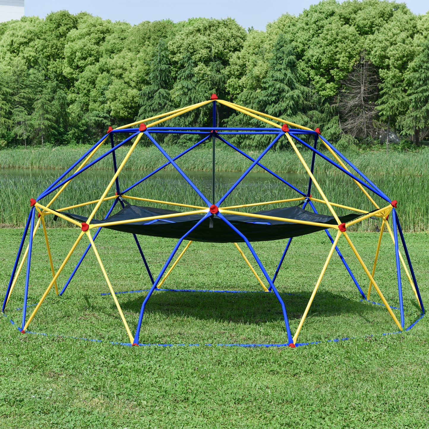 10ft Geometric Dome Climber Play Center, Kids Climbing Dome Tower with Hammock, Rust & UV Resistant Steel Supporting 1000 LBS