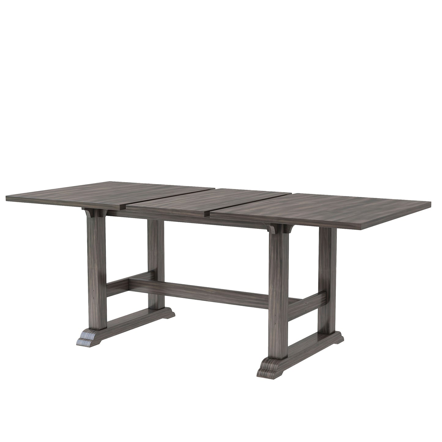 TOPMAX 7-Piece Updated 76.9inch Extendable Trestle Dining Table Set with Removable Leaf, Kitchen Table Set with Upholstered Side Chair and Arm Chair, Set of 6, Grey
