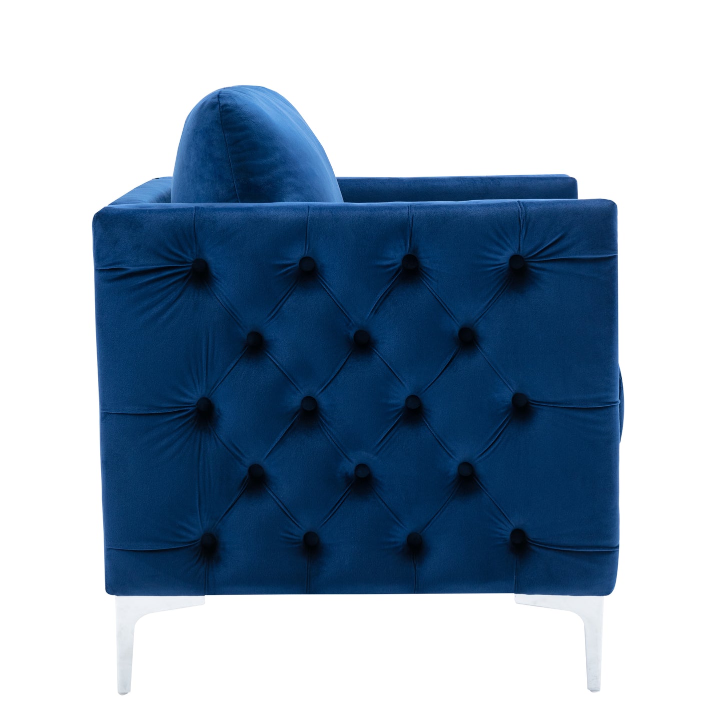 Modern Velvet Armchair Tufted Button Accent Chair Club Chair with Steel Legs for Living Room Bedroom,Navy
