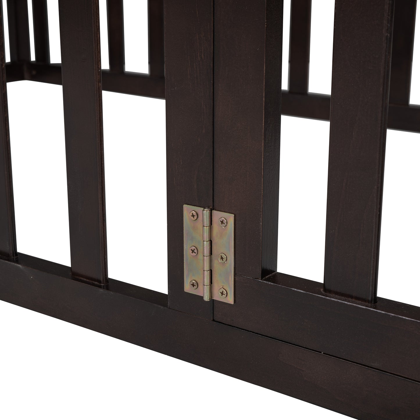 Twin Size Wood Floor Bed Frame with Fence and Door, Walnut（OLD SKU :WF289661AAL）