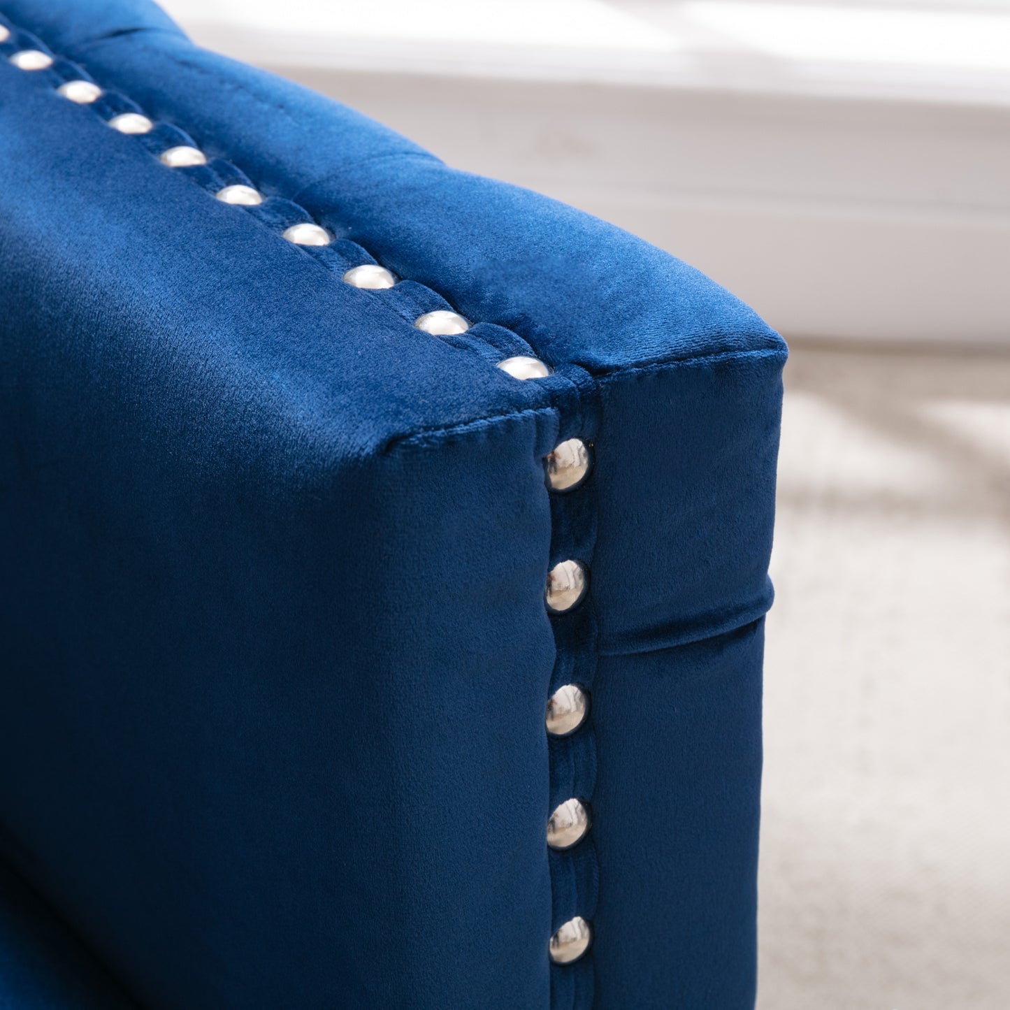 Modern Velvet Armchair Tufted Button Accent Chair Club Chair with Steel Legs for Living Room Bedroom,Navy