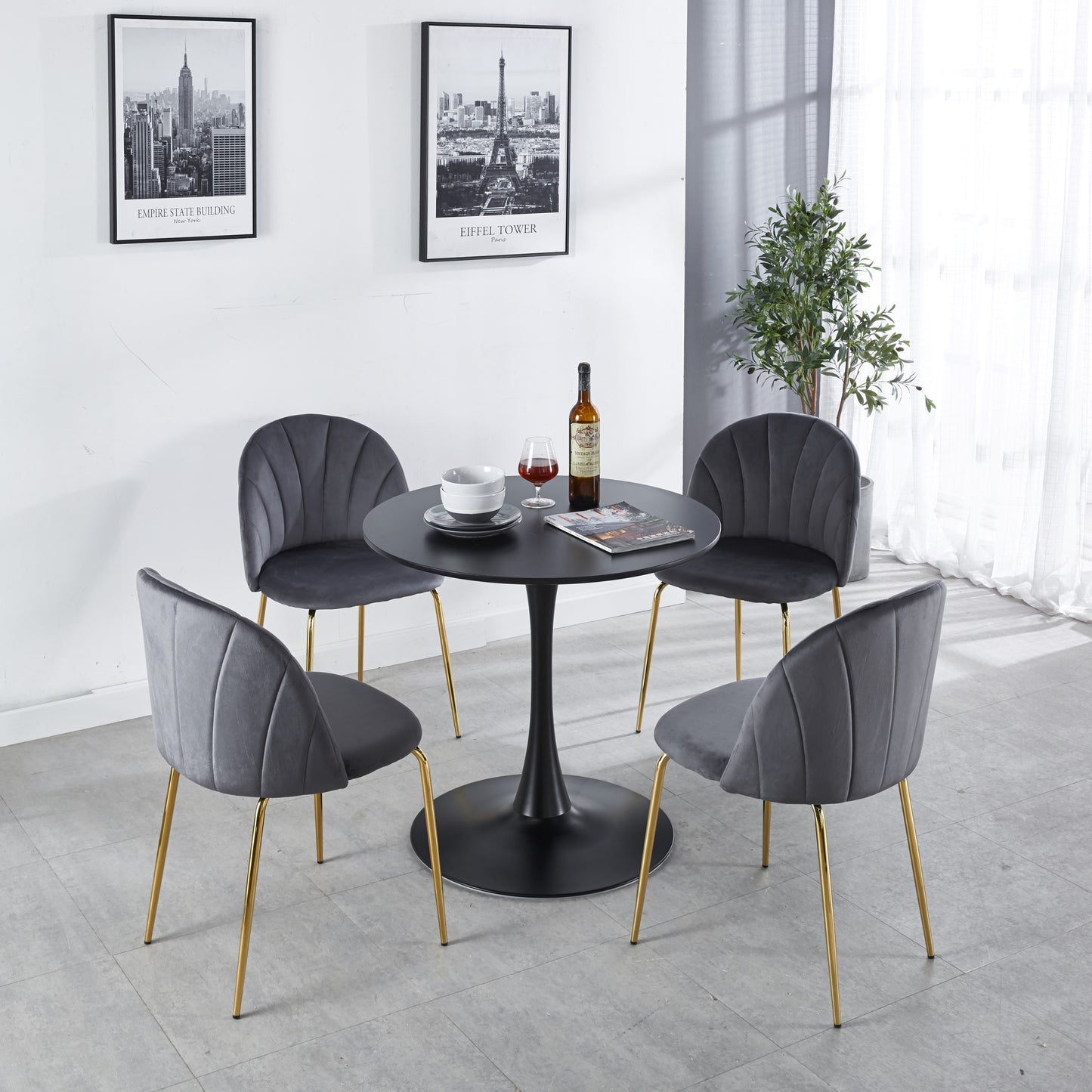 31.5"Black Tulip Table Mid-century Dining Table for 2-4 people With Round Mdf Table Top, Pedestal Dining Table, End Table Leisure Coffee Table