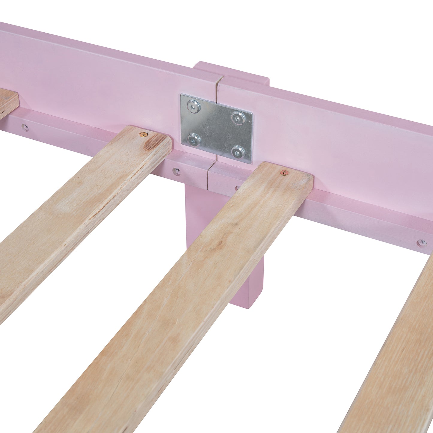 Full Size Wood Platform Bed Frame, Retro Style  Bed with Rectangular Headboard,No Need Box Spring,Pink