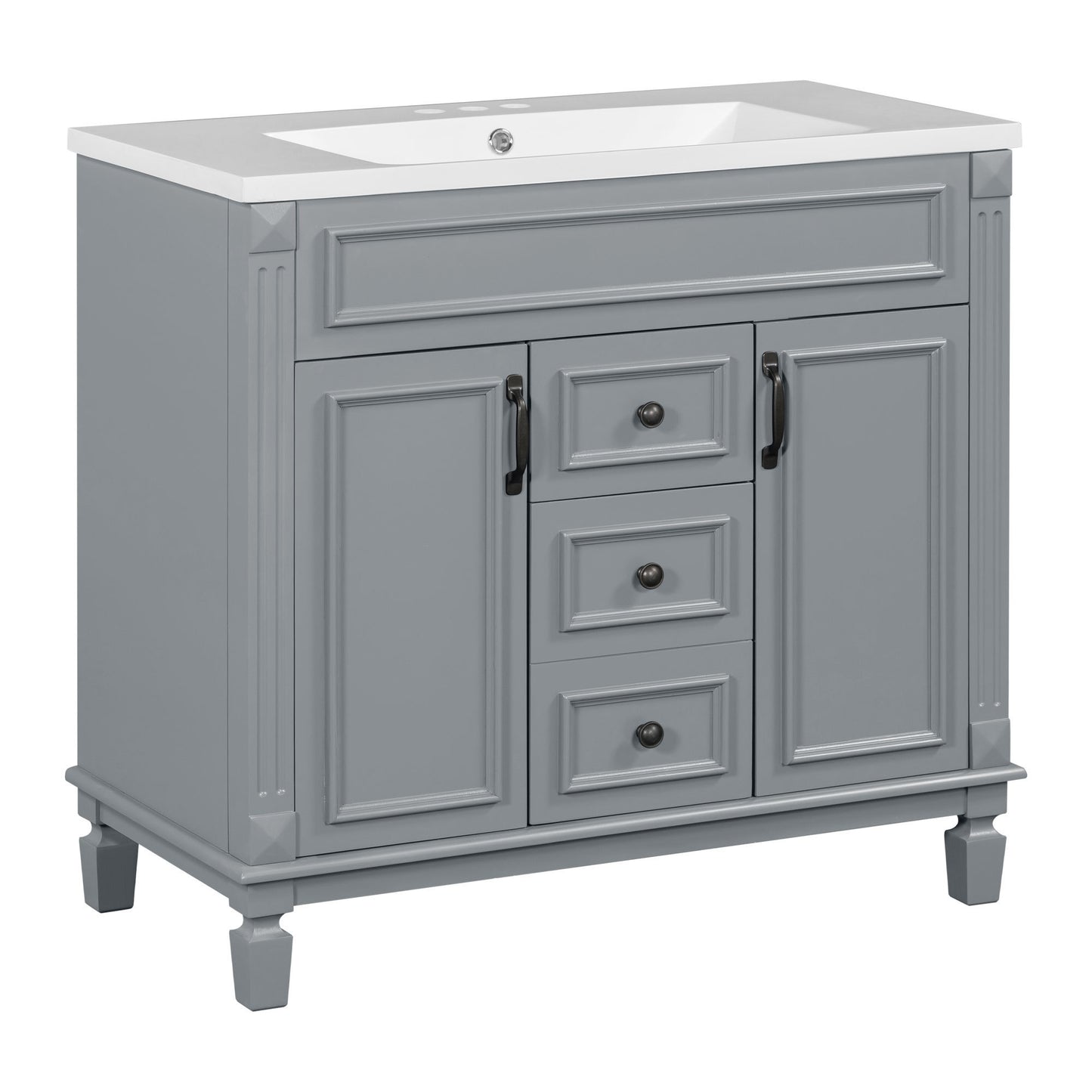36'' Bathroom Vanity with Top Sink, Modern Bathroom Storage Cabinet with 2 Soft Closing Doors and 2 Drawers, Single Sink Bathroom Vanity