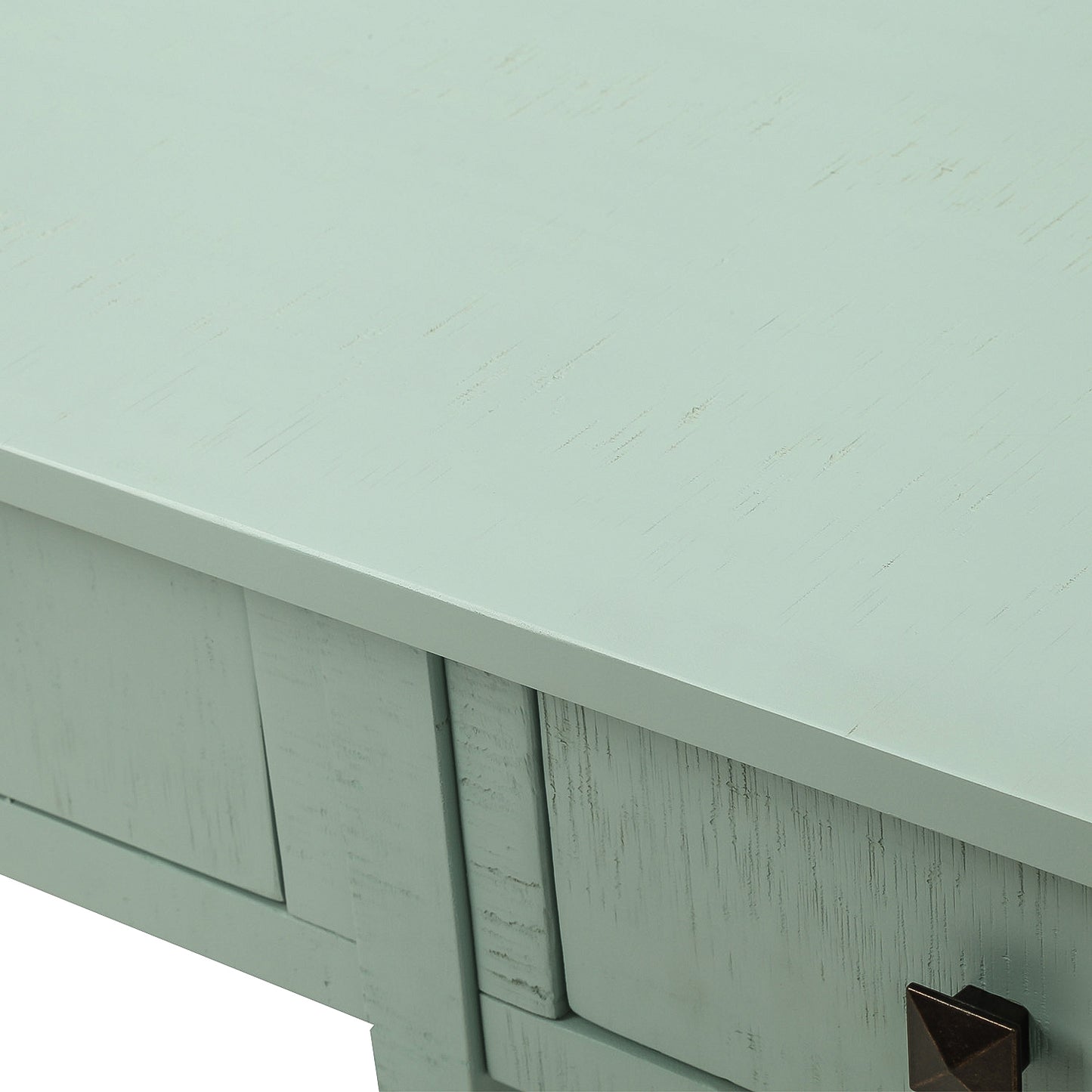 TREXM Rustic Brushed Texture Entryway Table Console Table with Drawers and Bottom Shelf for Living Room (Tiffany Blue)