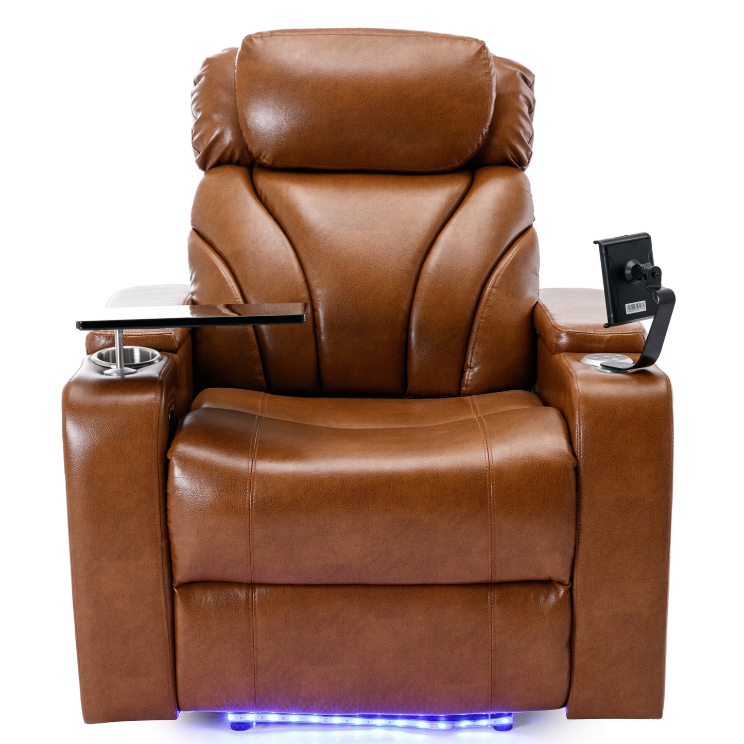 Power Motion Recliner with USB Charging Port and Hidden Arm Storage, Home Theater Seating with Convenient Cup Holder Design ,and stereo(Light  Brown)