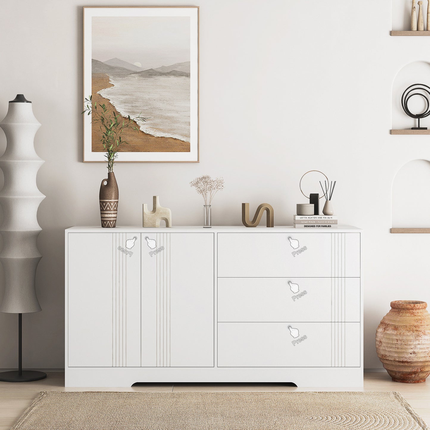 Sideboard Buffet Cabinet with Storage, Modern Kitchen Buffet Storage Cabinet with Drawer and Doors,  Large Coffee Bar with Adjustable Shelves for Kitchen
