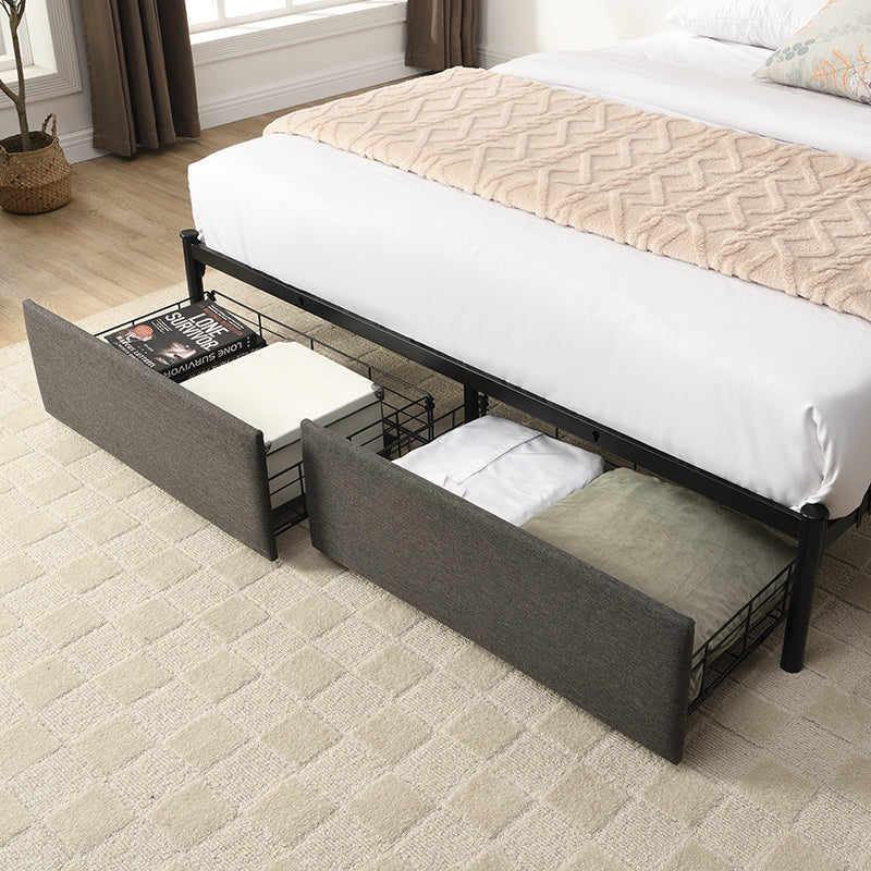 Queen Bed Frame, Storage Headboard with Charging Station, Solid and Stable, Noise Free, No Box Spring Needed, Easy Assembly