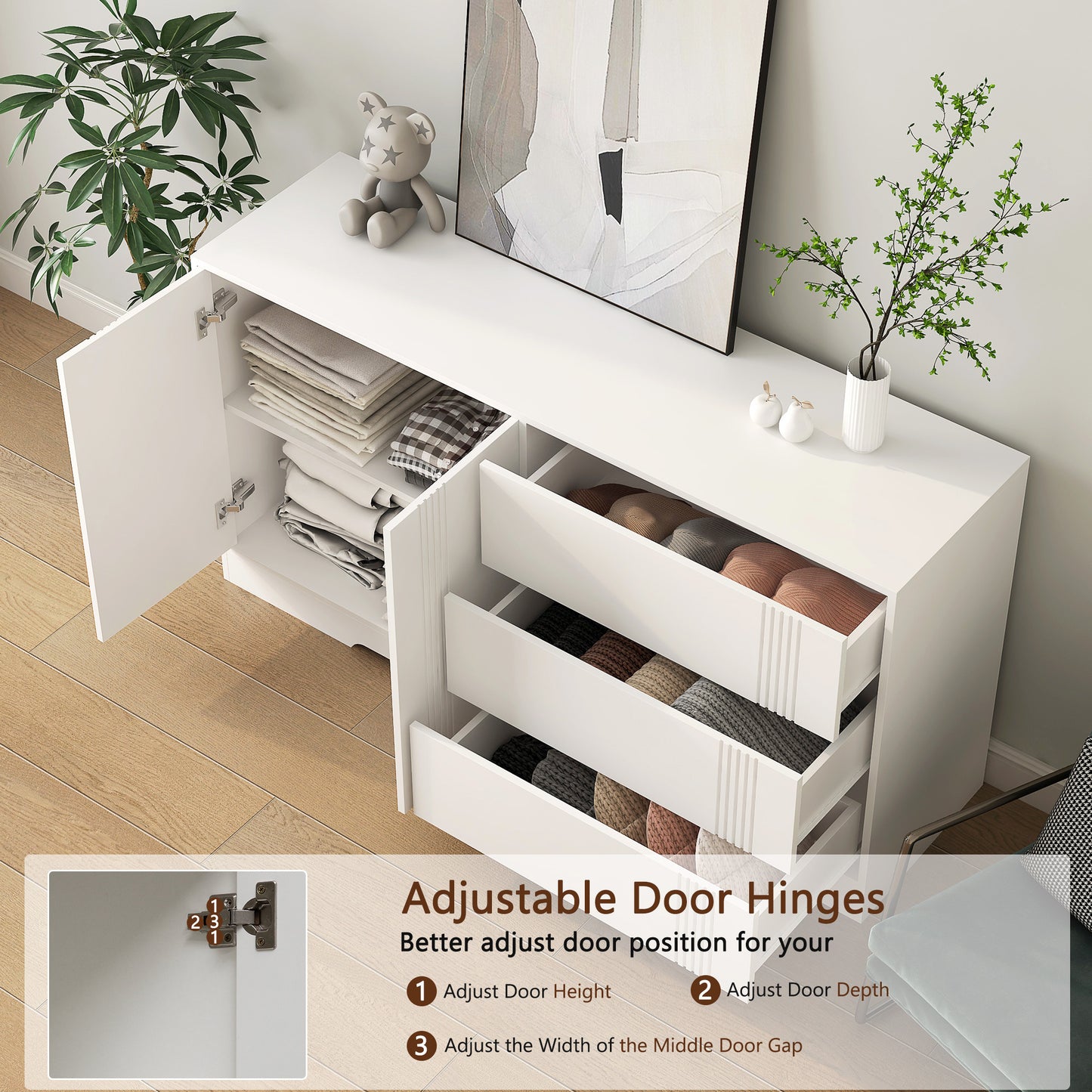 Sideboard Buffet Cabinet with Storage, Modern Kitchen Buffet Storage Cabinet with Drawer and Doors,  Large Coffee Bar with Adjustable Shelves for Kitchen