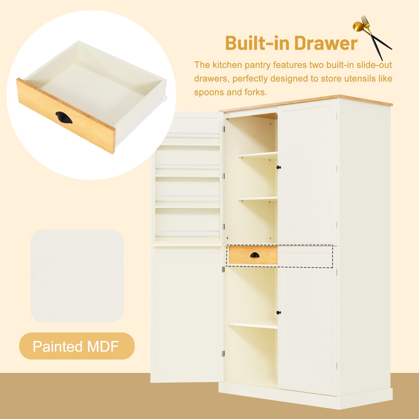 [Assembly Video Provided]TOPMAX 40.2x20x71.3inch High Freestanding Kitchen Pantry Large Cupboard Storage Cabinet with 2 Drawers, 2 Adjustable Shelves, 8 Door Shelves for Kitchen, Dining Room,Cream