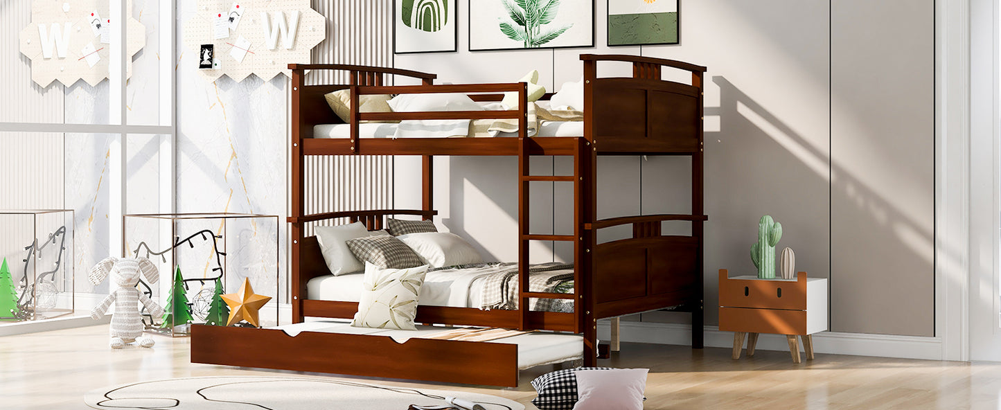 Full-Over-Full Bunk Bed with Twin size Trundle , Separable Bunk Bed for Bedroom - Espresso