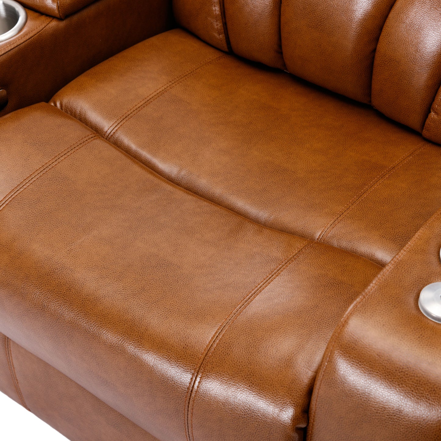 Power Motion Recliner with USB Charging Port and Hidden Arm Storage, Home Theater Seating with Convenient Cup Holder Design ,and stereo(Light  Brown)