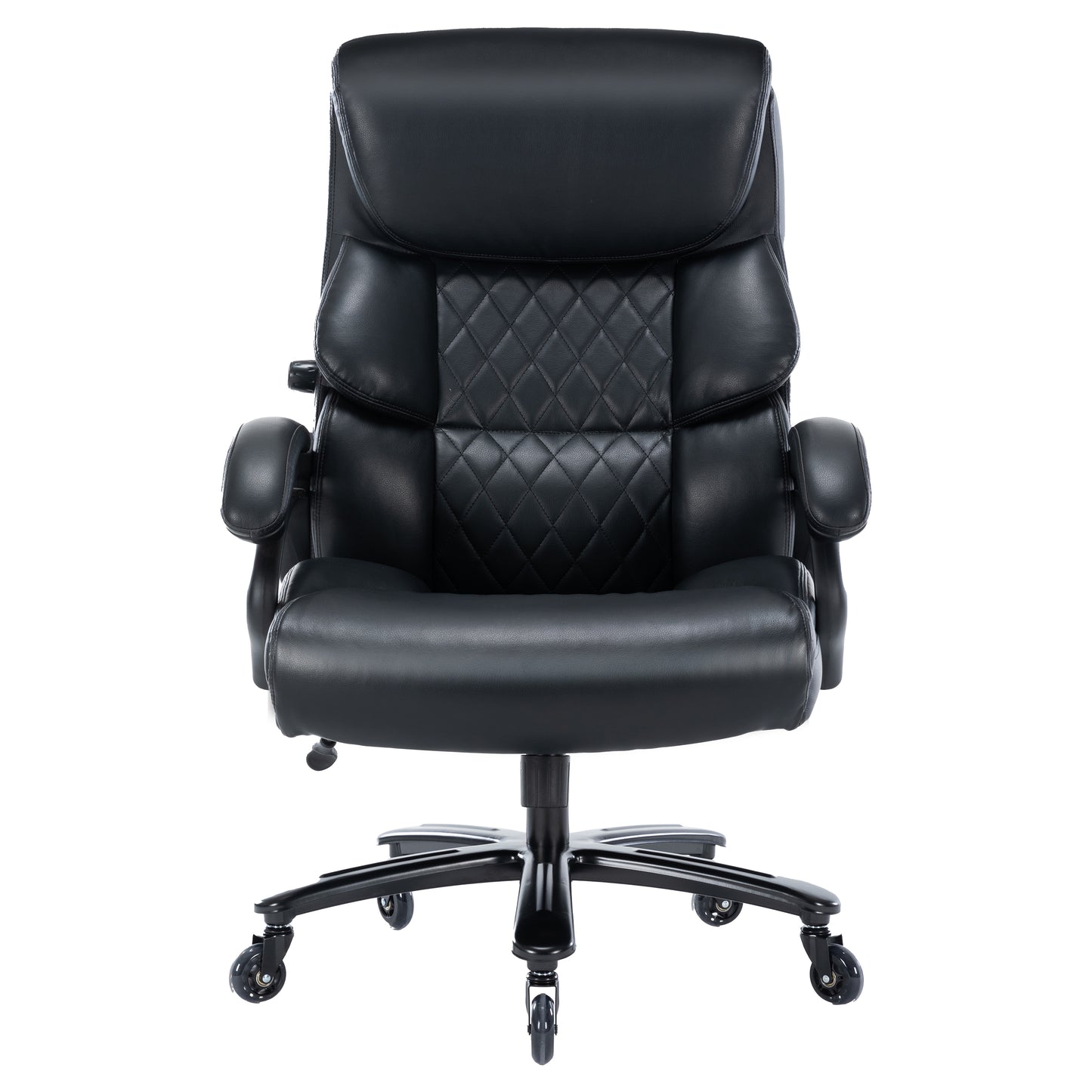 Big and Tall Office Chair 500 LBS-Executive Office Chair for Heavy People-Heavy Duty Office Chair with Sturdy Rollerblade Wheels-Desk Chair with Adjustable Lumbar Support Black Leather Chair