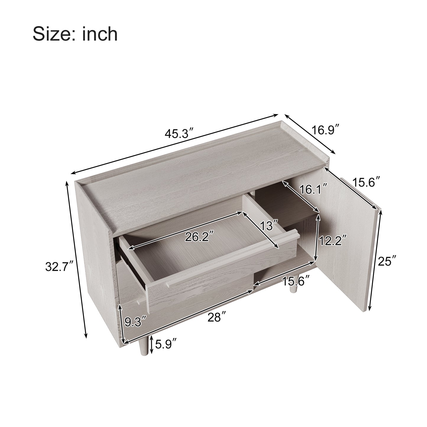 Modern Sideboard with 3 Drawers Storage Cabinet Entryway Floor Cabinet Sideboard Dresser with Solid Wood Legs for bedroom and living room , Stone Gray