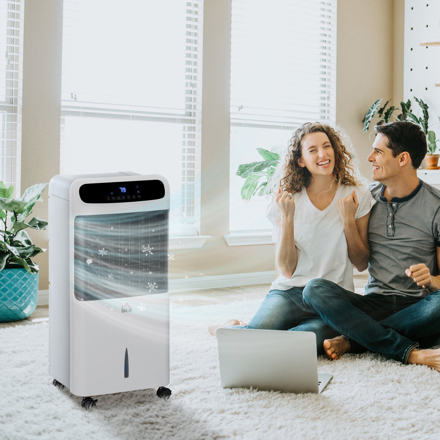 HOMCOM 32" Mobile Evaporative Air Cooler, 3-In-1 Ice Cooling Fan Water Conditioner Humidifier Unit with Remote, Timer, Oscillating, LED Display, 3.2gal Water Tank for Home Office, Bedroom, White