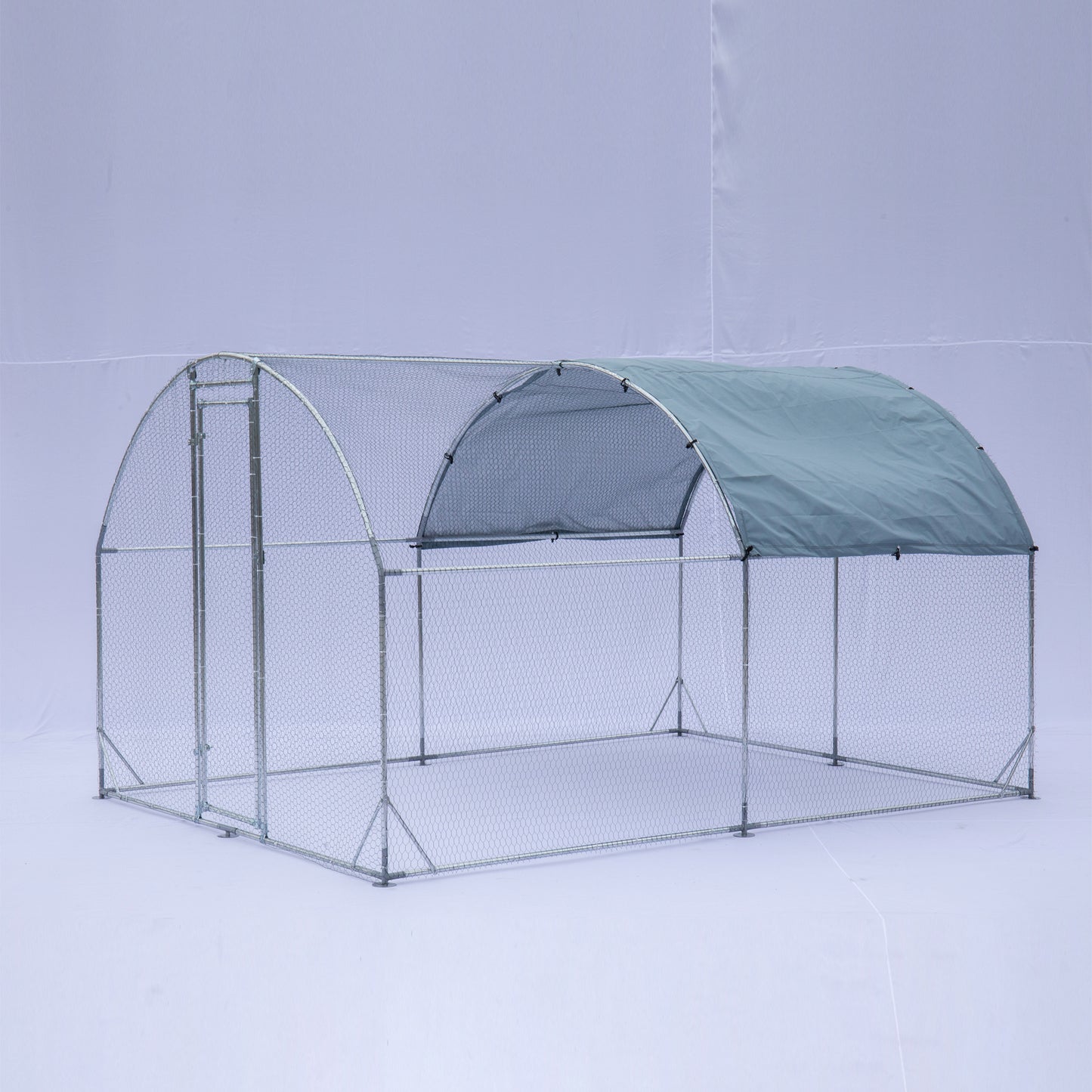 Large metal chicken coop upgrade three support steel wire impregnated plastic net cage, Oxford cloth silver plated waterproof UV protection, duck rabbit sheep bird outdoor house 9.2'W x 12.5'L x 6.5'H