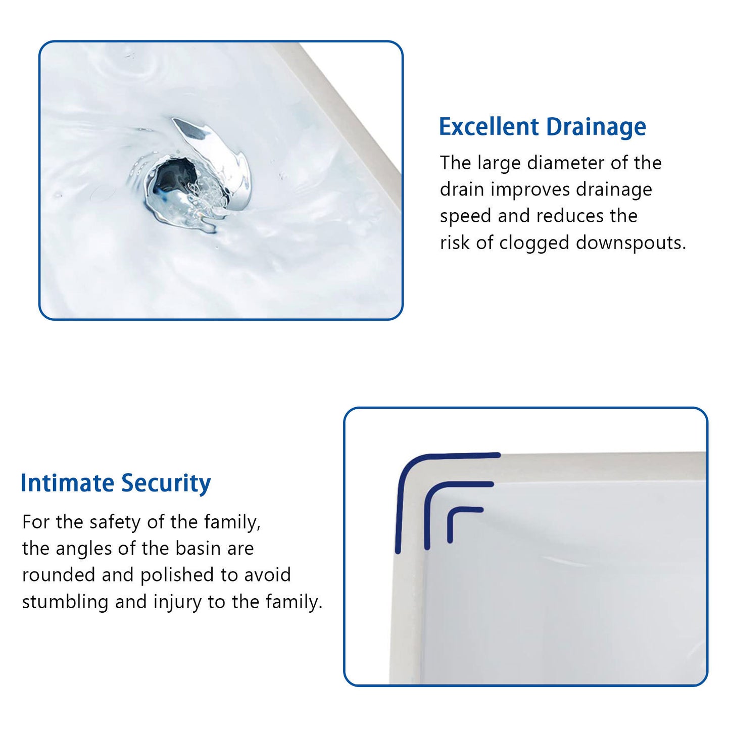 Bathroom Sink Rectangle Deep Bowl Pure White Porcelain Ceramic Lavatory Vanity Sink Basin with Overflow