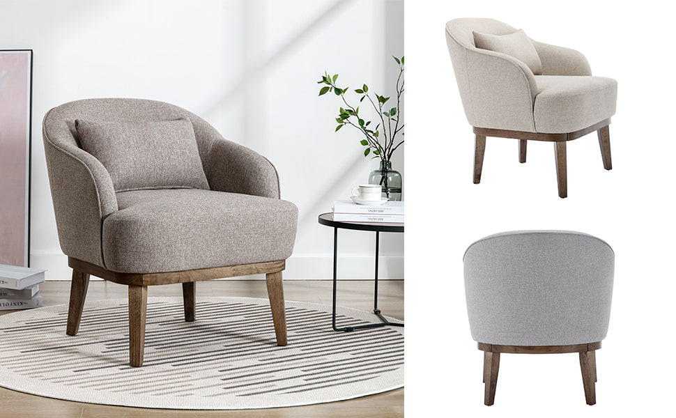 Modern Mid-Century Armchair Accent Chair with Pillow and Solid Wood leg, Beige