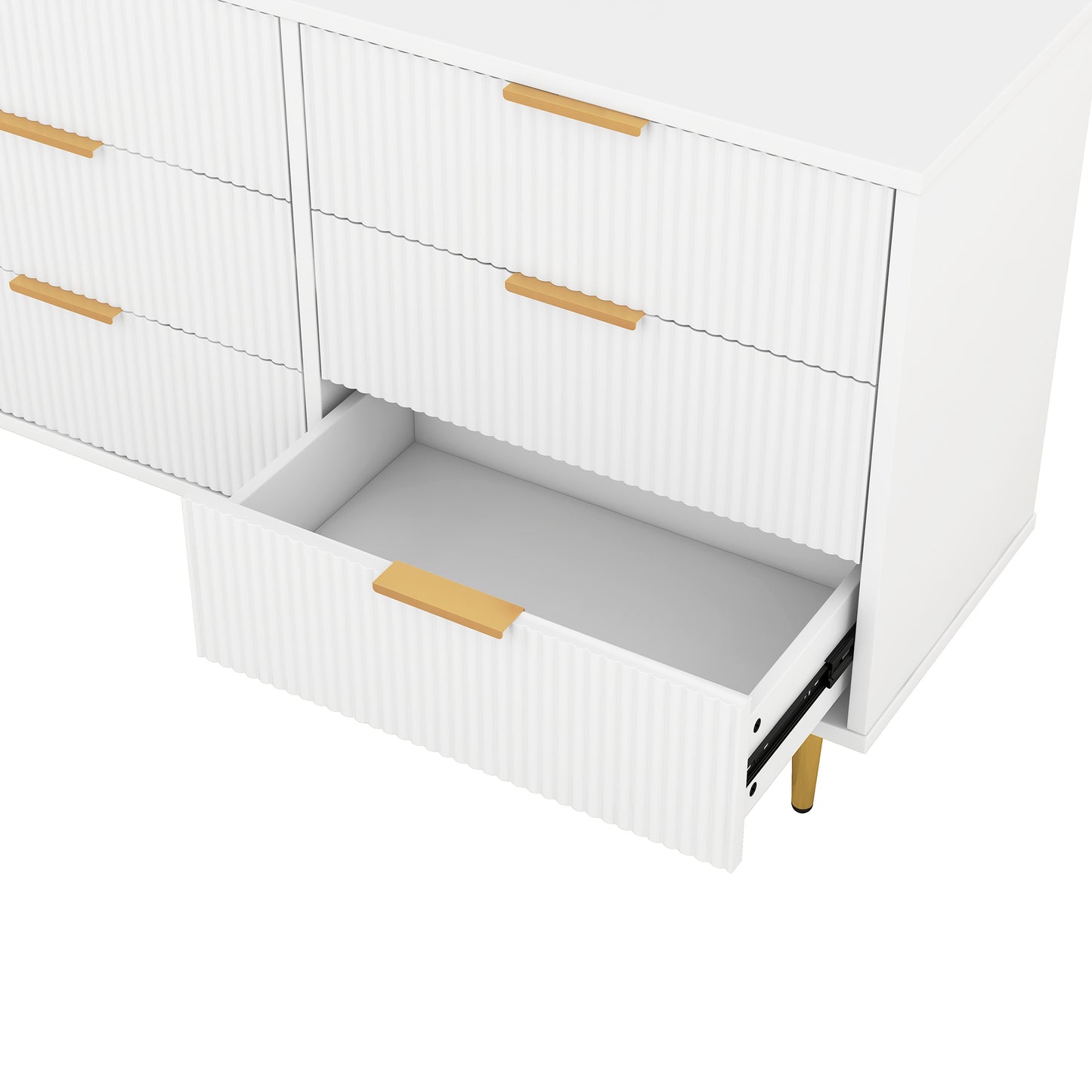 6 Drawer Dresser with Metal Leg and Handle for Bedroom, Storage Cabinet with Vertical Stripe Finish Drawer, White